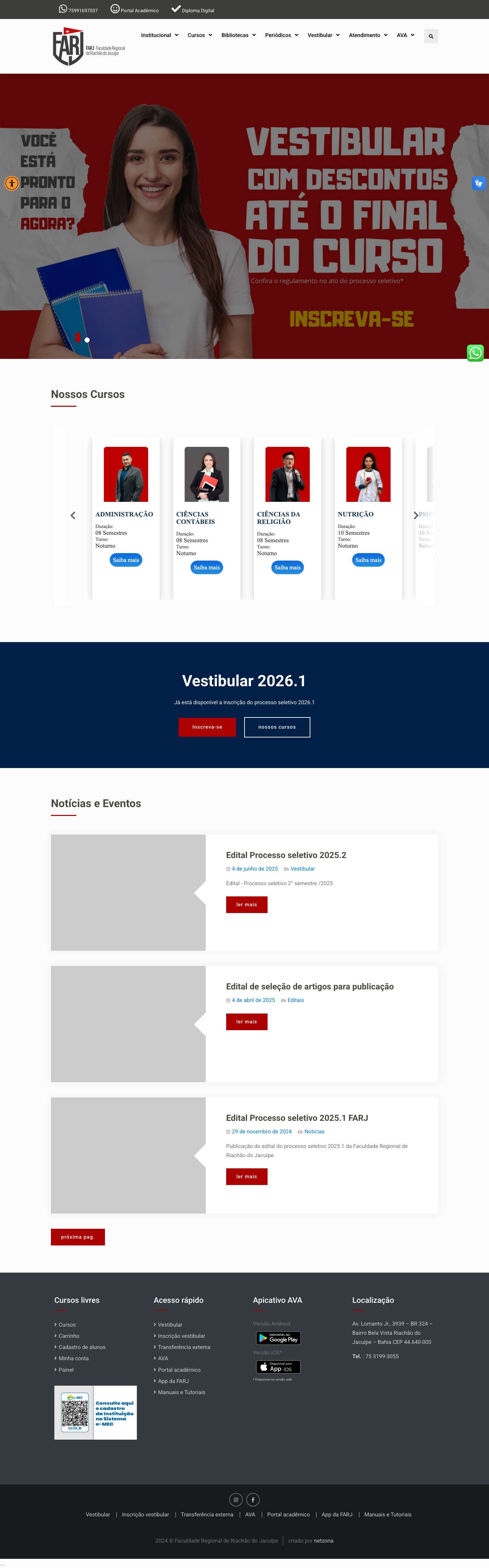 Faculdade Regional de Riachão do Jacuípe – Contato (75) 3264-3668 - Full Screenshot