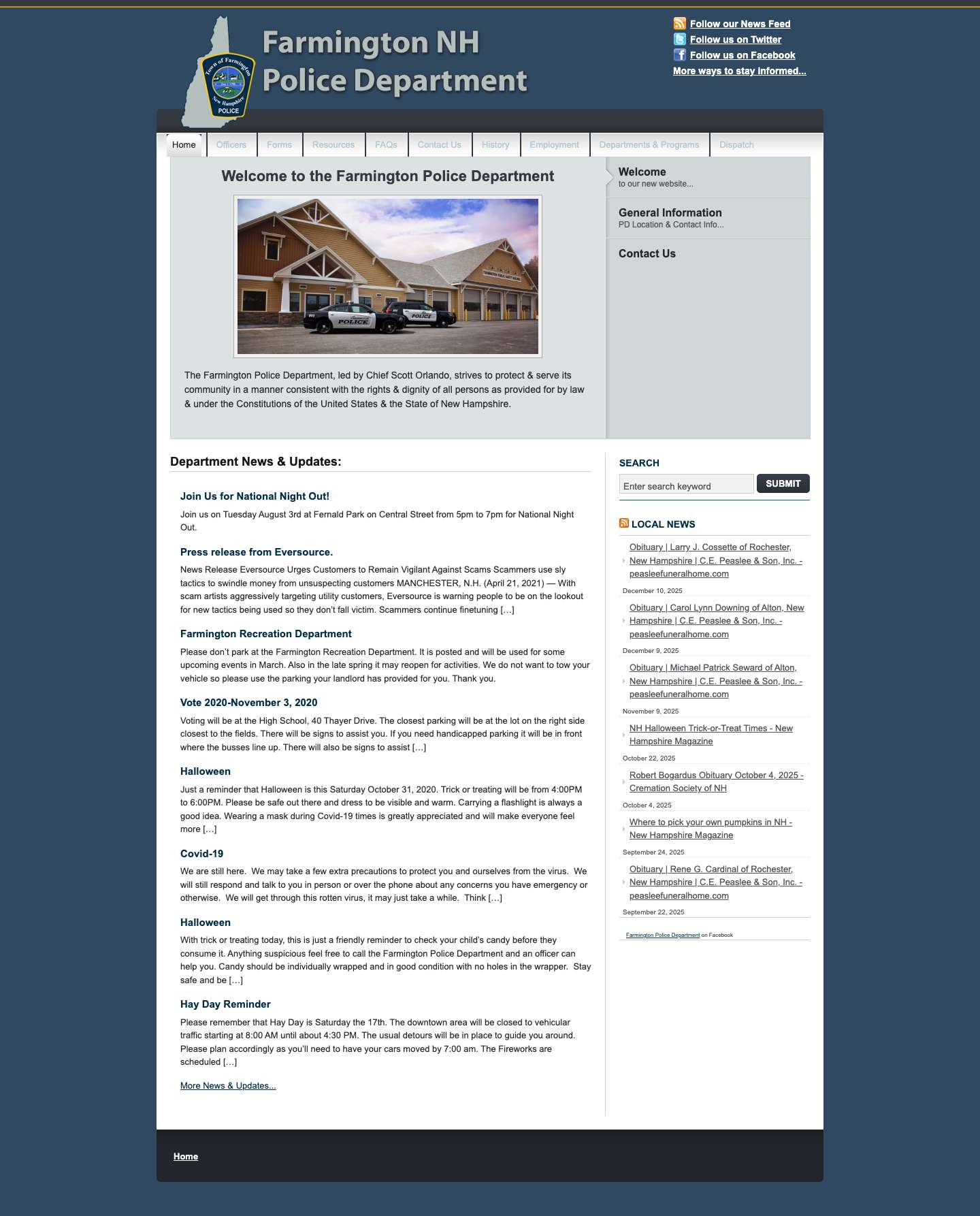 Farmington New Hampshire Police Department |  Home of the Farmington Police, Farmington, NH - Full Screenshot