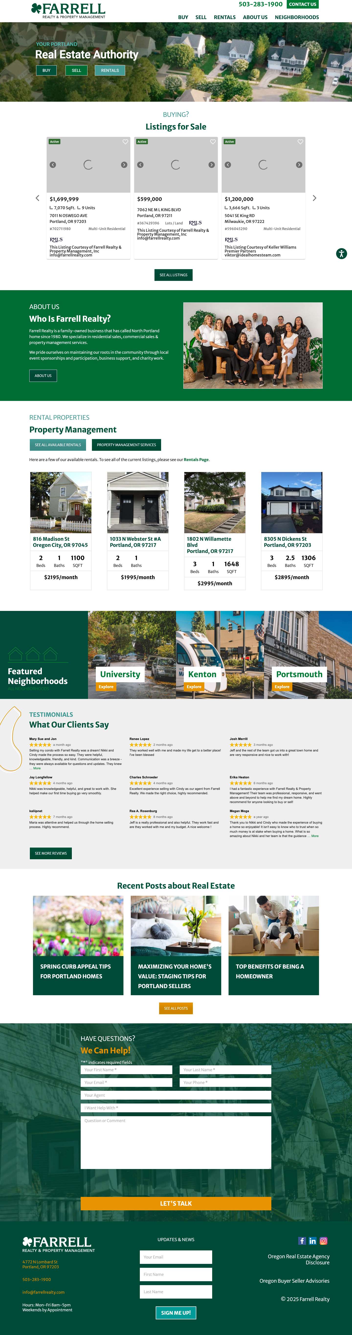 Your North Portland Real Estate and Rental Experts - Farrell Realty - Full Screenshot