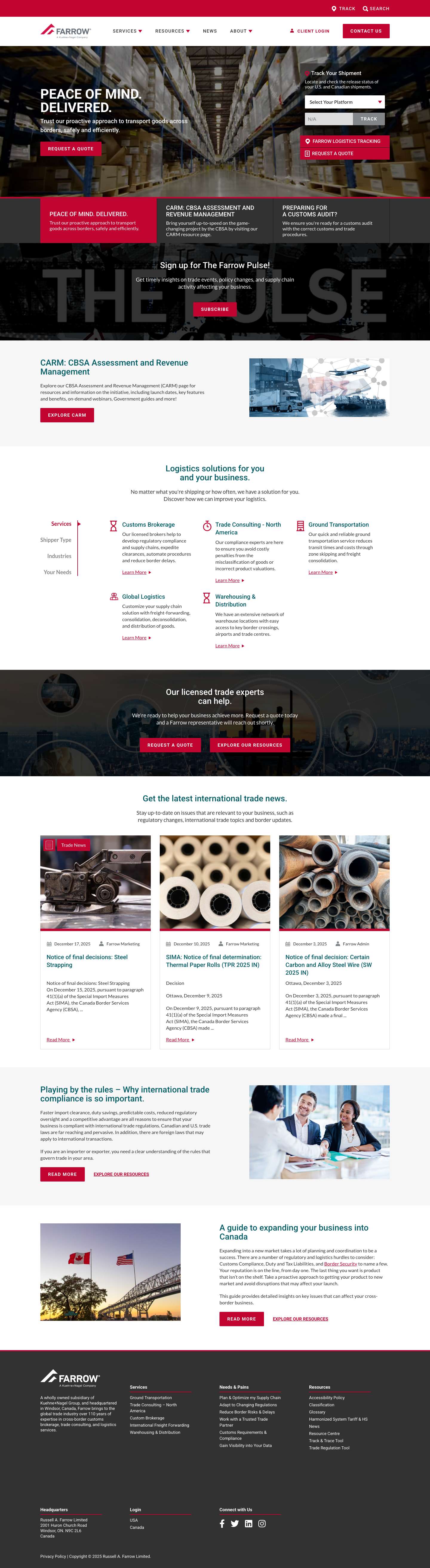 Farrow | Customs Brokerage, Trade Compliance & International Logistics - Full Screenshot
