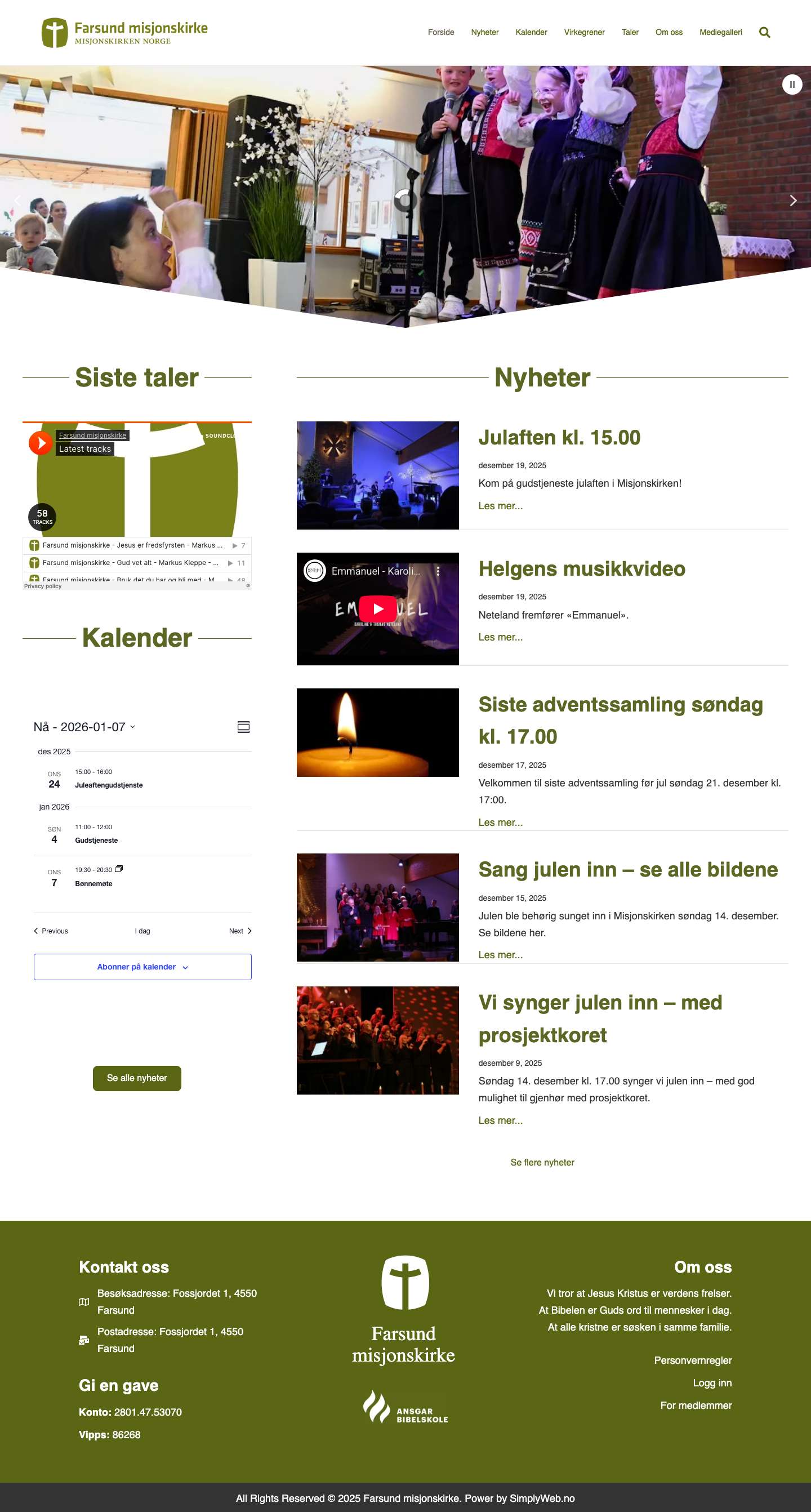 Velkommen til Farsund misjonskirke - Farsund misjonskirke - Full Screenshot
