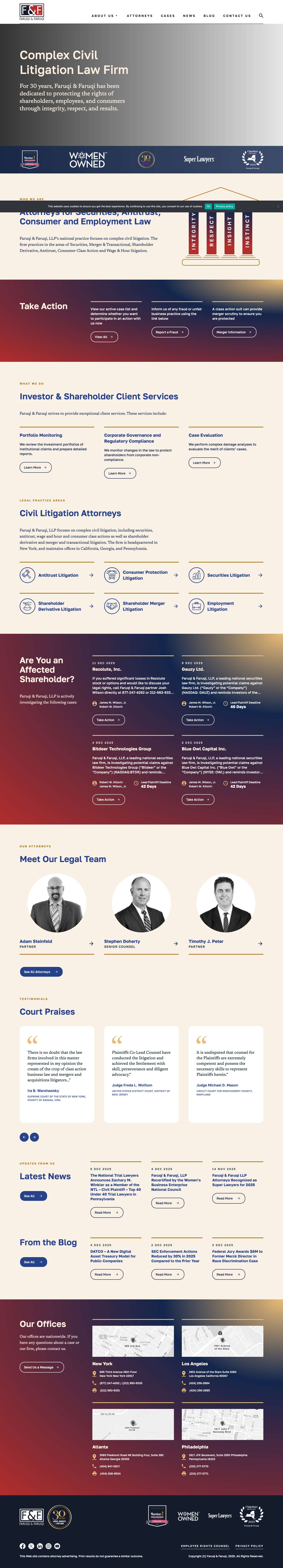 Faruqi & Faruqi LLP Attorneys for Securities, Shareholder, Antitrust and Employment Law - Full Screenshot