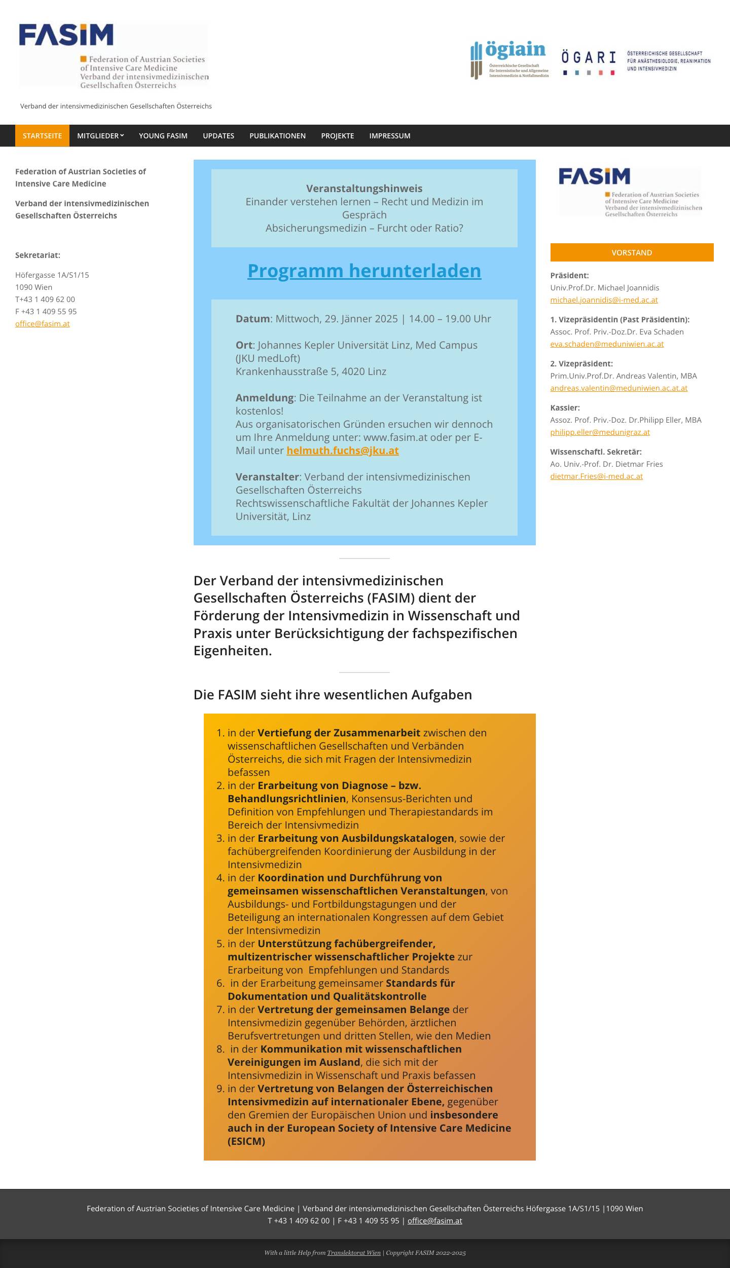 FASIM – Verband der intensivmedizinischen Gesellschaften Österreichs - Full Screenshot