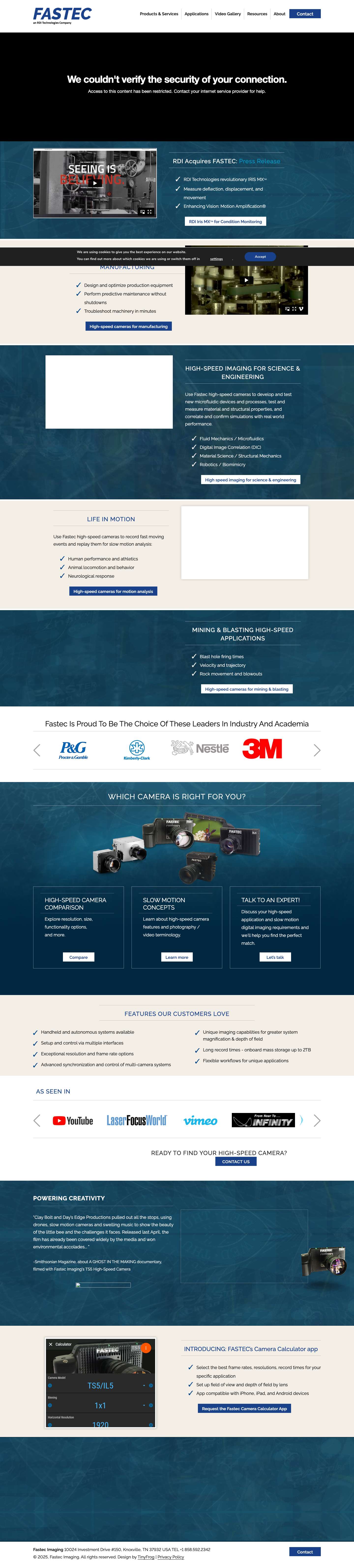 High speed cameras for industrial & research - Fastec Imaging - Full Screenshot