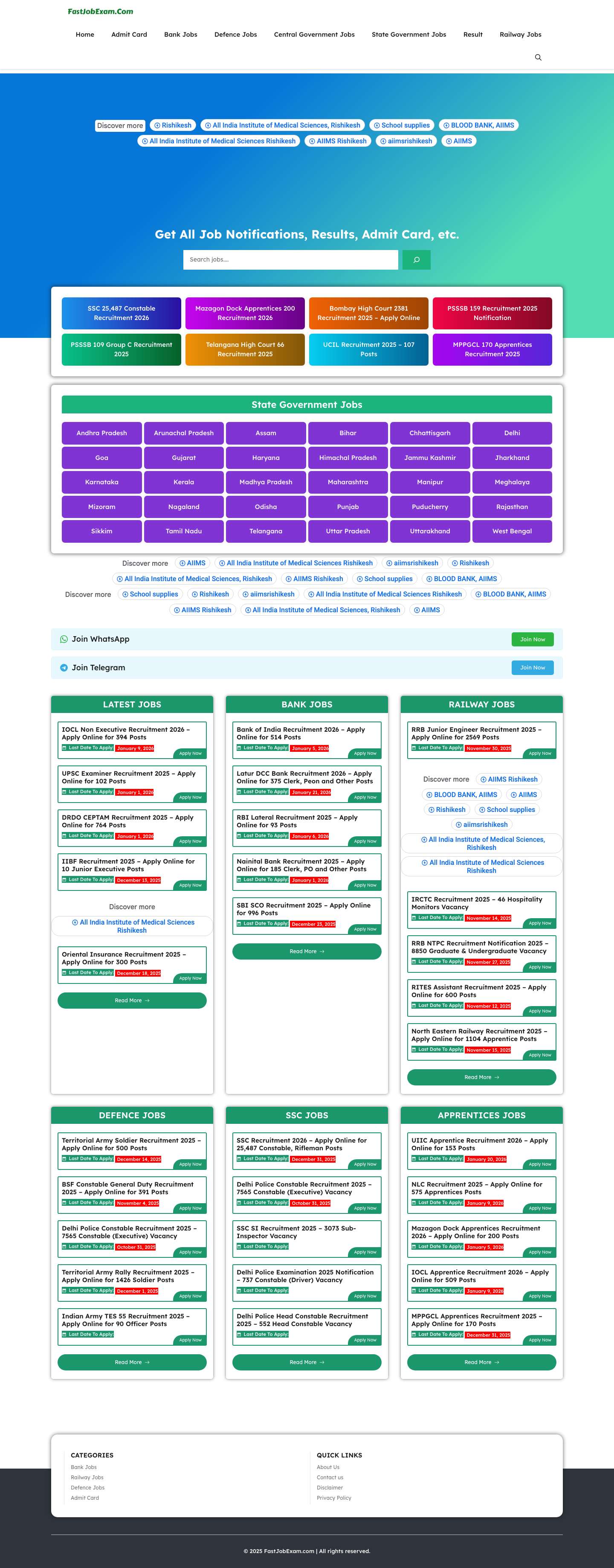 FastJobExam.com - Latest All India Government Jobs Notifications - Full Screenshot