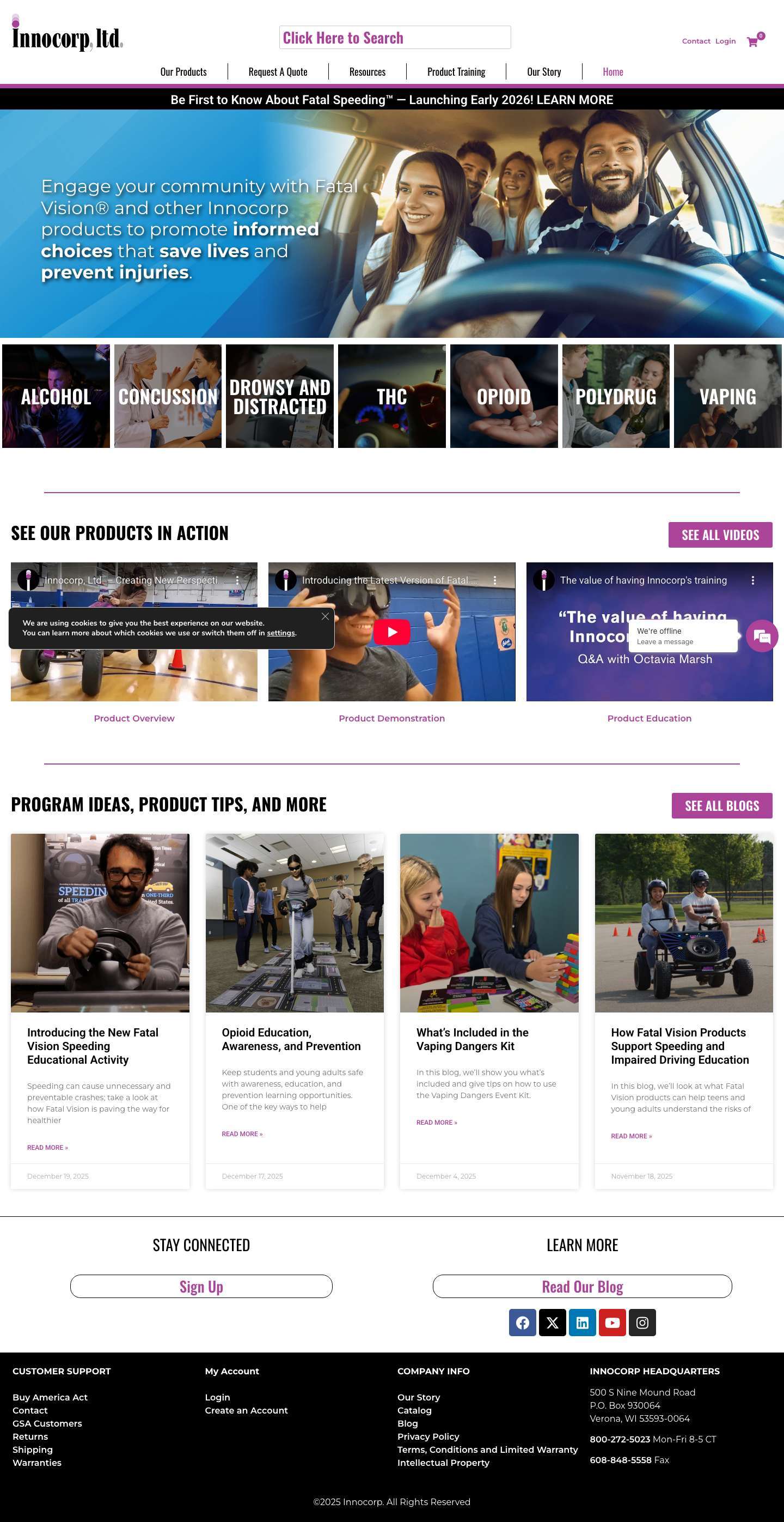 Impairment Goggles Safe Driving Education Products | Innocorp - Full Screenshot