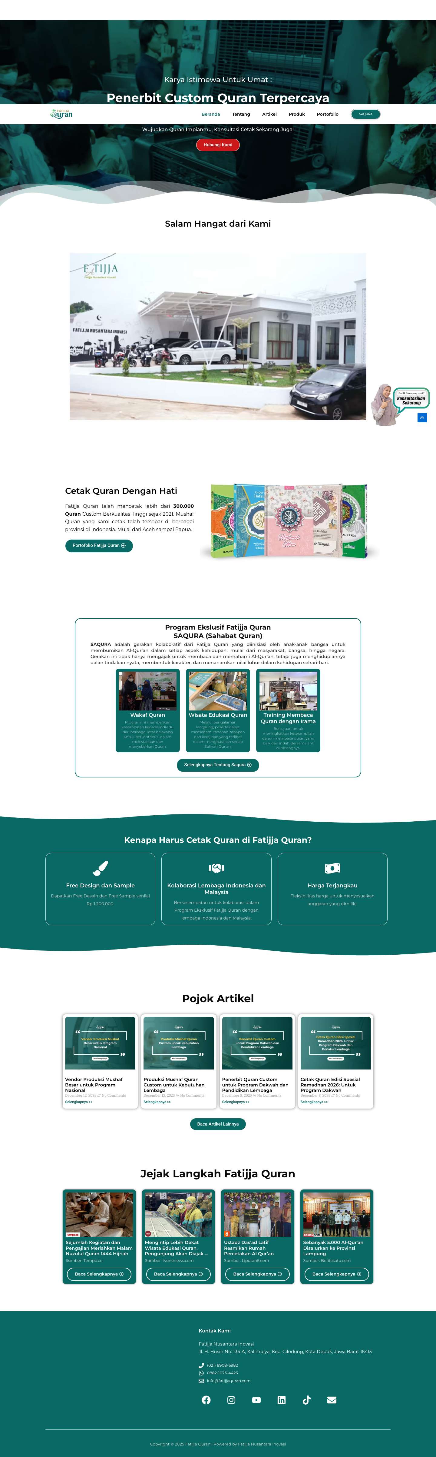 Jasa Cetak Quran Custom Berkualitas - Free Ongkir Jabodetabek - Fatijja Quran - Full Screenshot