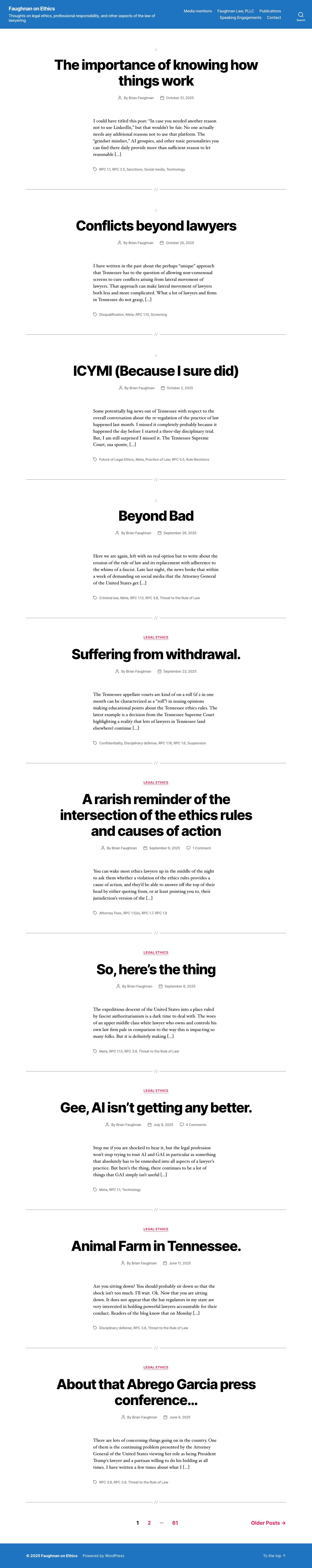 Faughnan on Ethics - Thoughts on legal ethics, professional responsibility, and other aspects of the law of lawyering. - Full Screenshot