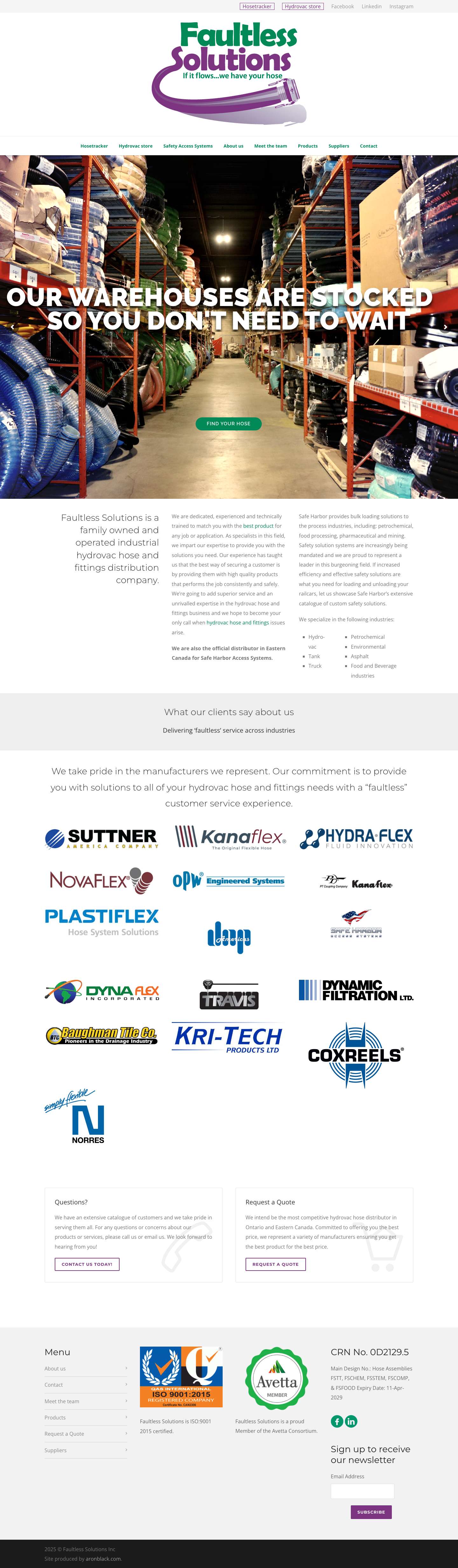 Hydrovac Hose, Parts and Accessories | Faultless Solutions - Full Screenshot