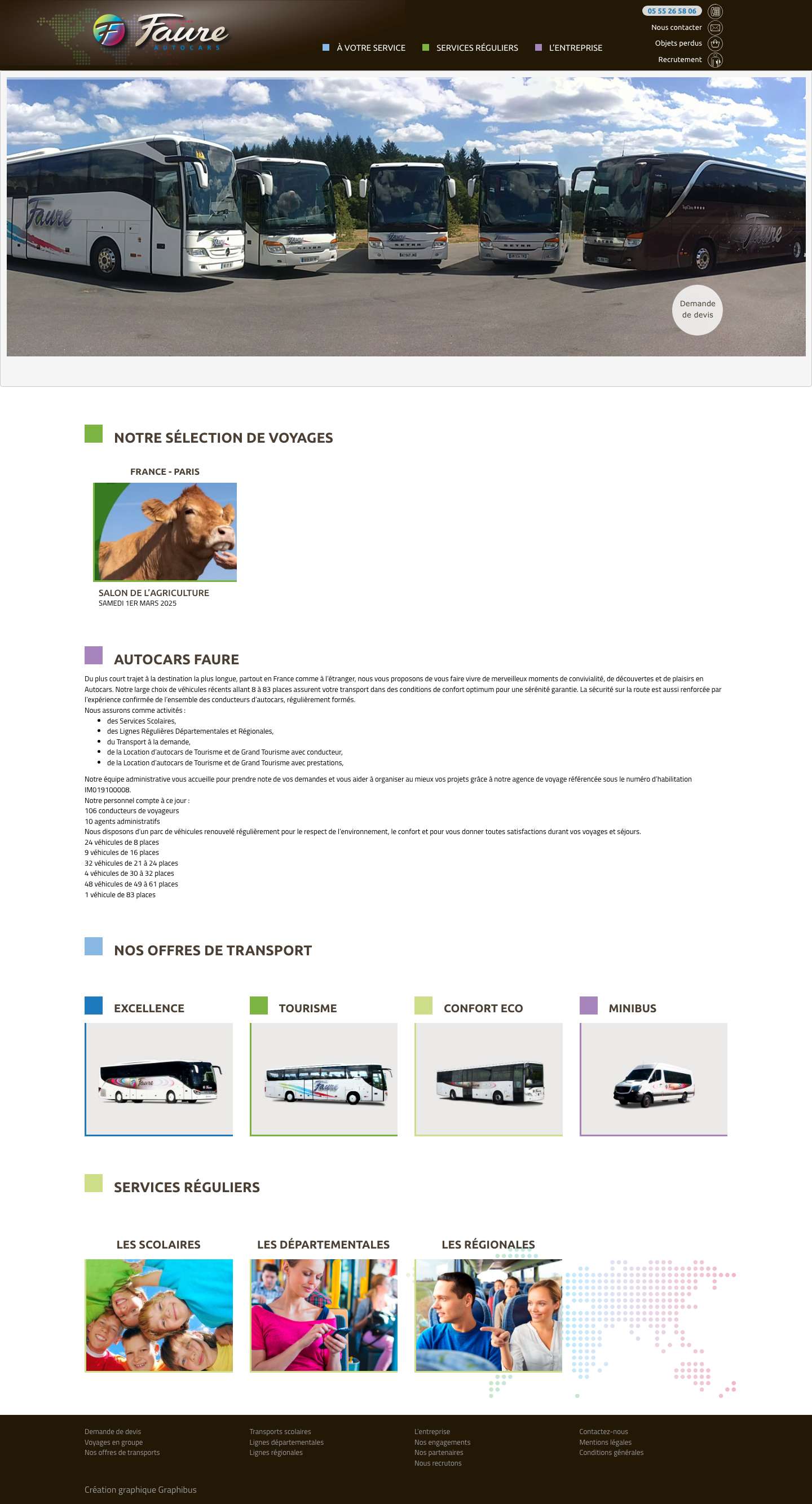 Faure Autocars, tourisme, scolaires, transports réguliers en corrèze - Full Screenshot