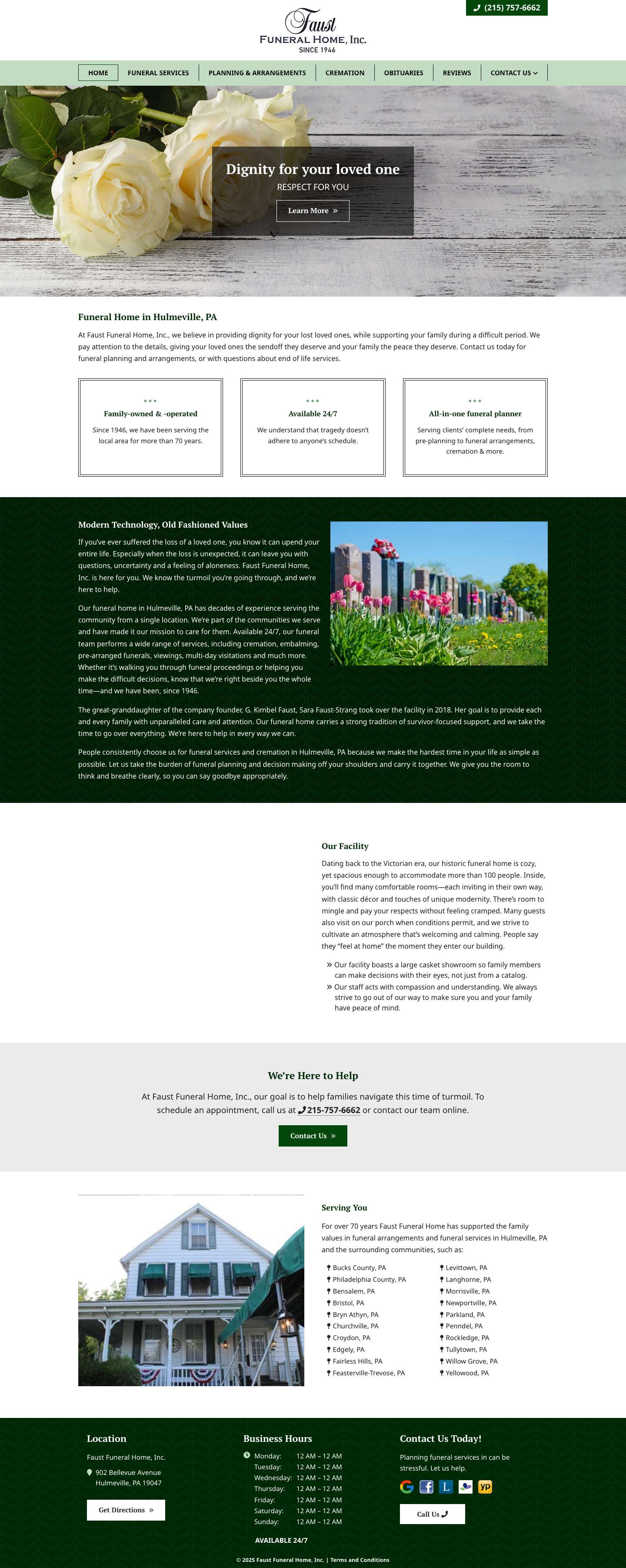 Faust Funeral Home: Hulmeville, PA Funeral Home | Funeral Director - Full Screenshot