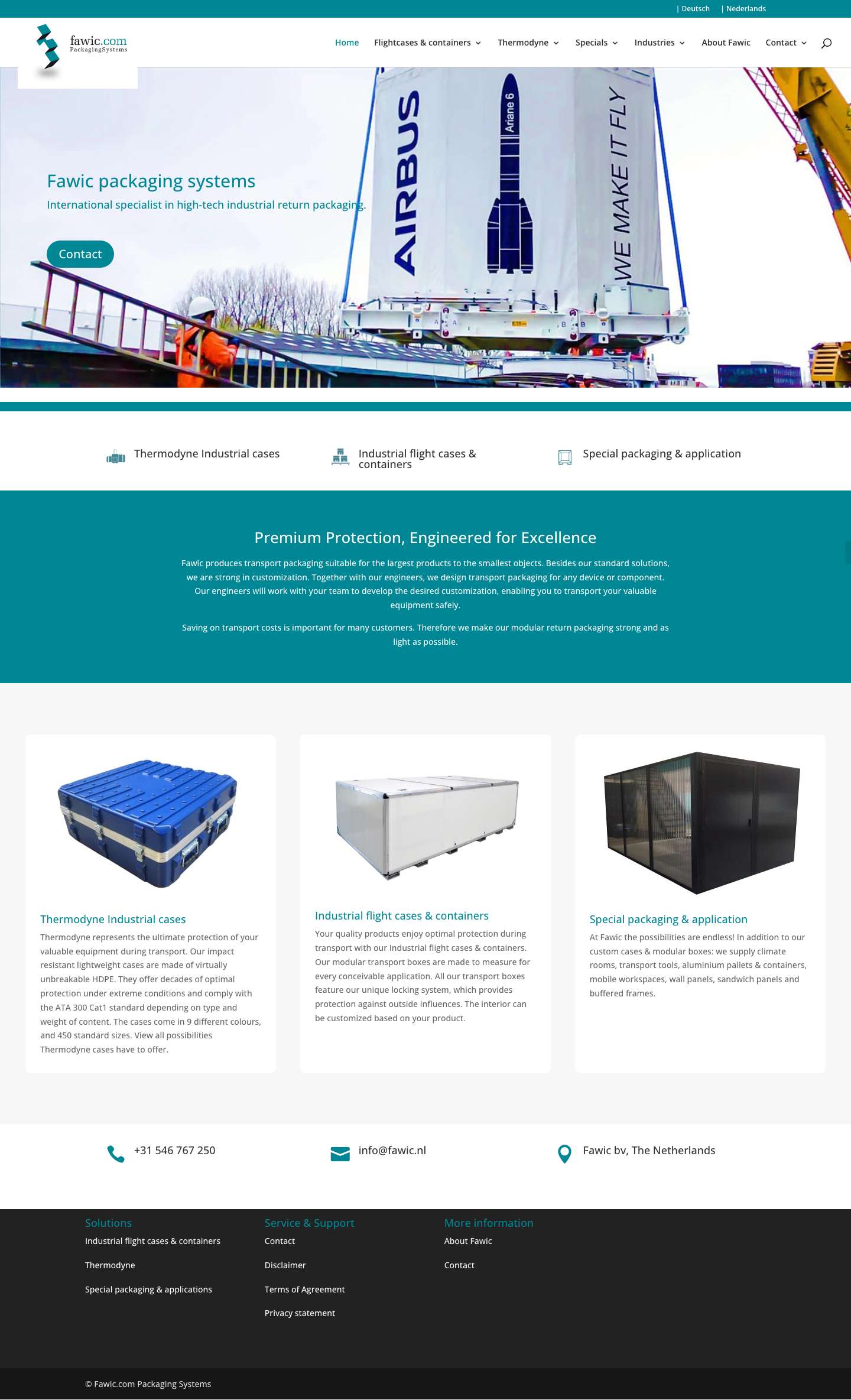 Fawic: Manufacturer of high tech, secure, modular transport boxes & packaging - Full Screenshot