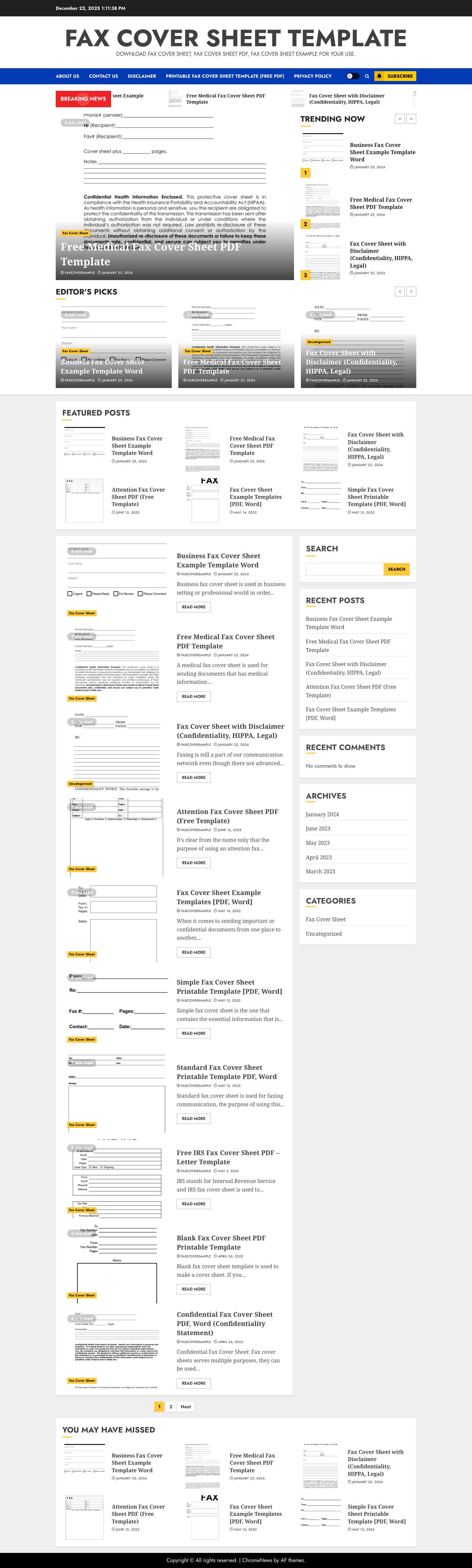 Fax Cover Sheet Template - Download fax cover sheet, fax cover sheet pdf, fax cover sheet example for your use. - Full Screenshot