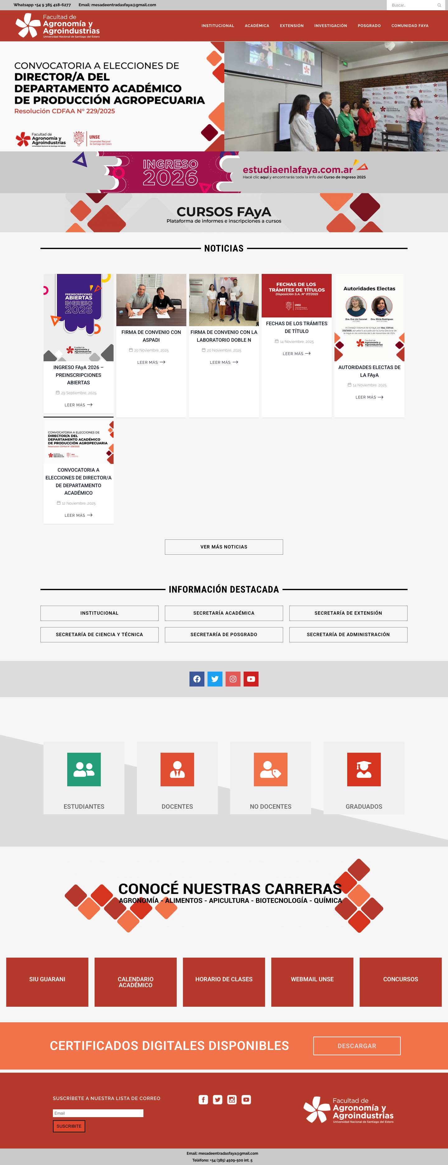 Inicio | Facultad de Agronomía y Agroindustrias UNSE | FAyA UNSE - Full Screenshot