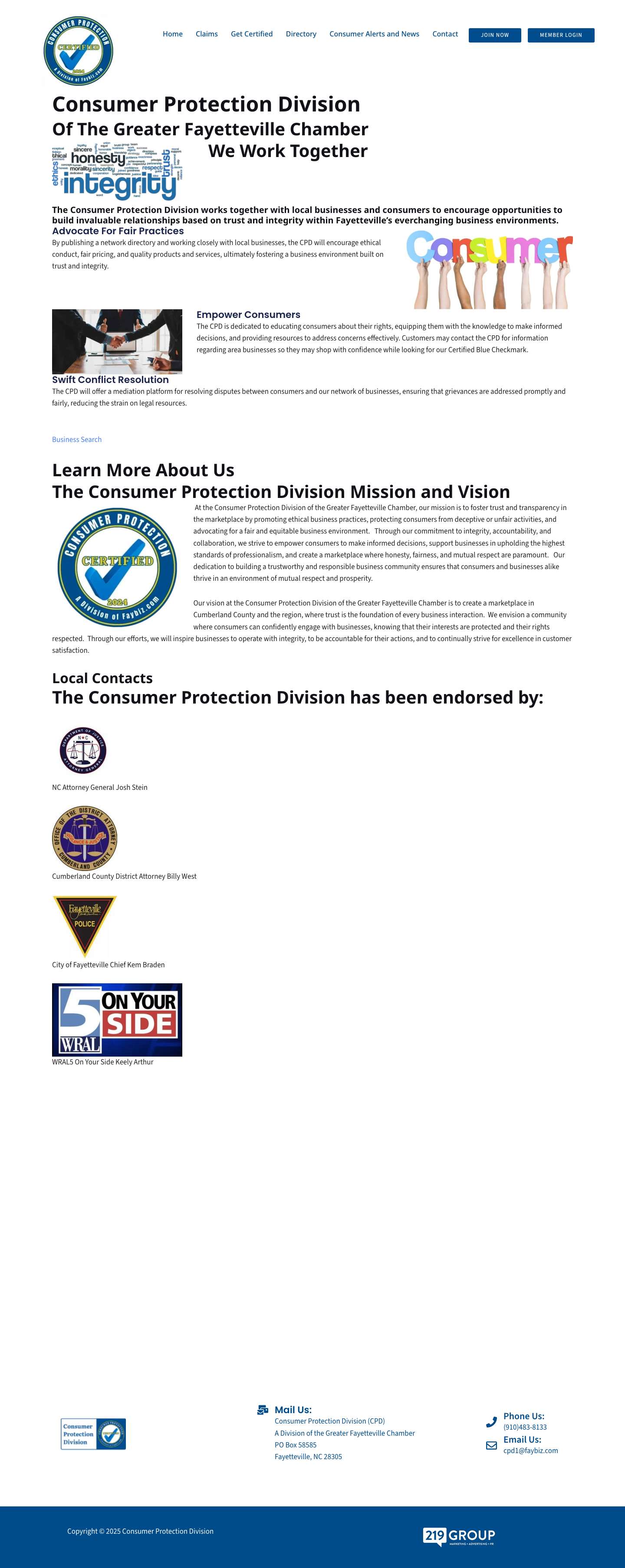 Consumer Protection Division | Chamber of Greater Fayetteville NC - Full Screenshot