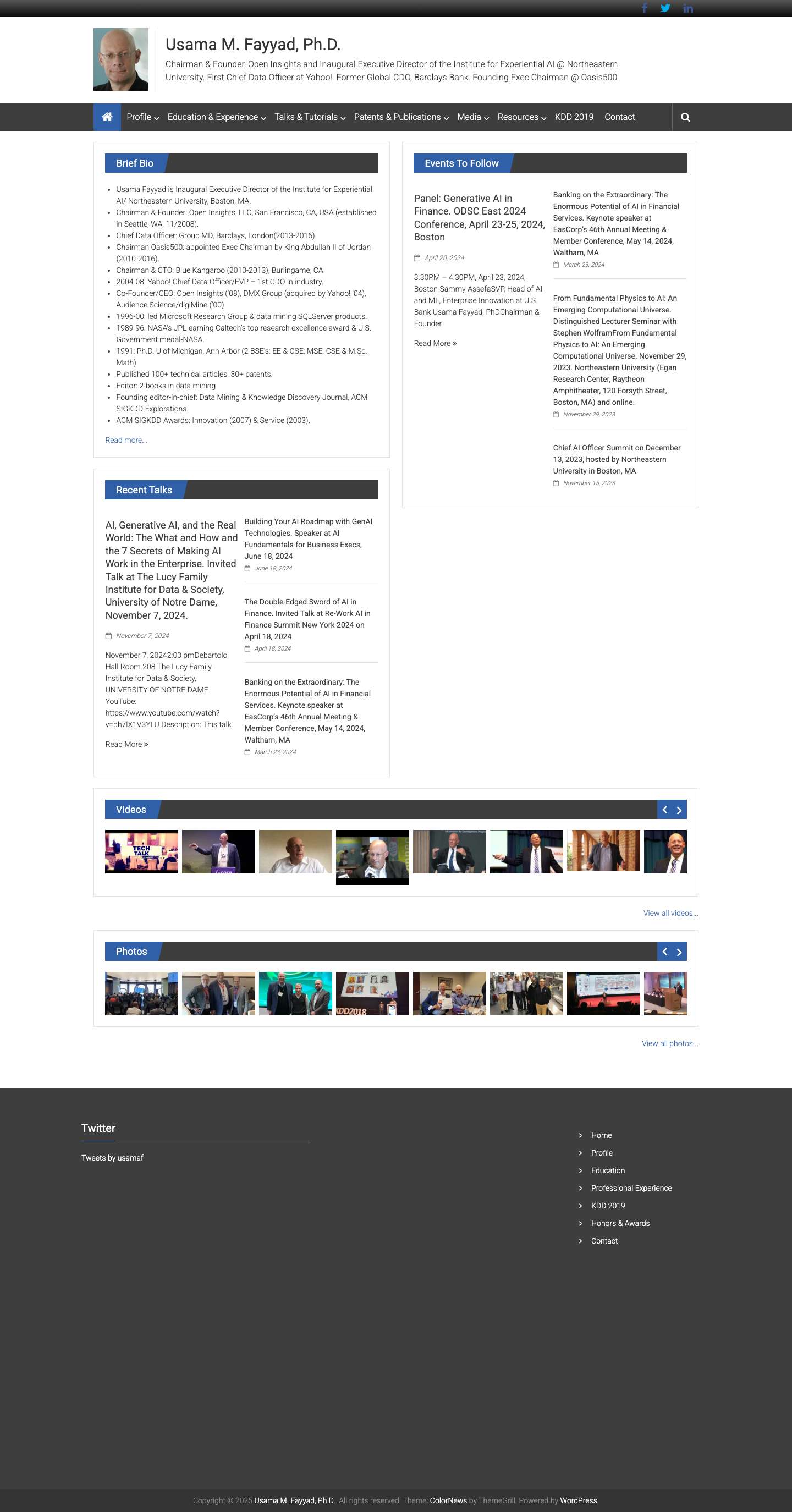 Usama M. Fayyad, Ph.D. – Chairman & Founder, Open Insights and Inaugural Executive Director of the Institute for Experiential AI @ Northeastern University. First Chief Data Officer at Yahoo!. Former Global CDO, Barclays Bank. Founding Exec Chairman @ Oasis500 - Full Screenshot