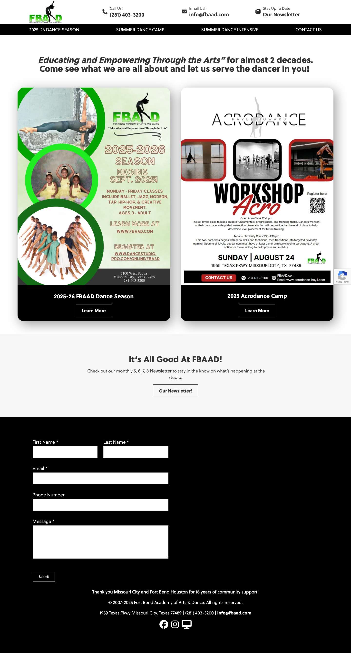 FBAAD.com | Fort Bend Academy of Arts and Dance - Full Screenshot