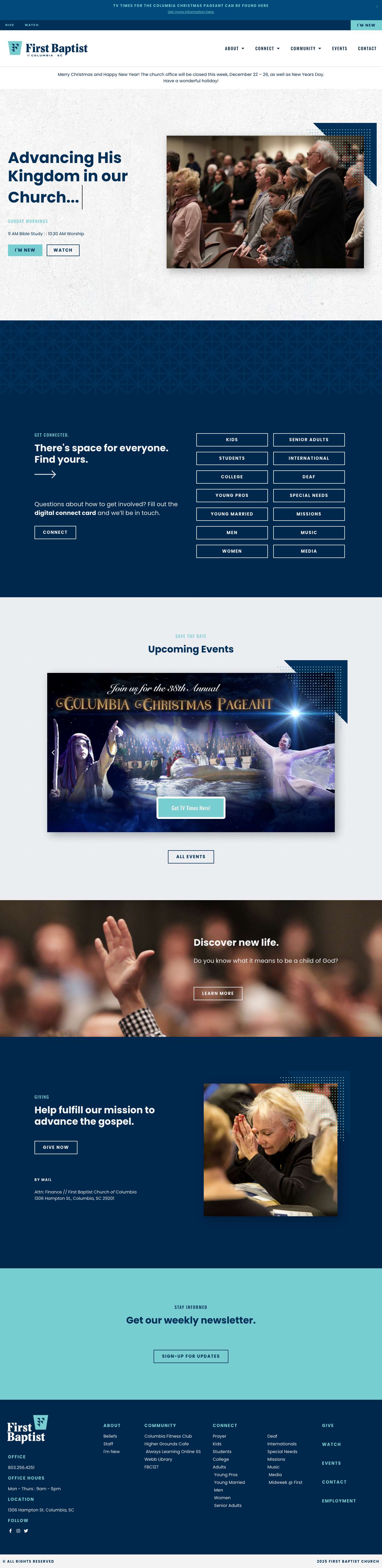 First Baptist Church Columbia - Full Screenshot