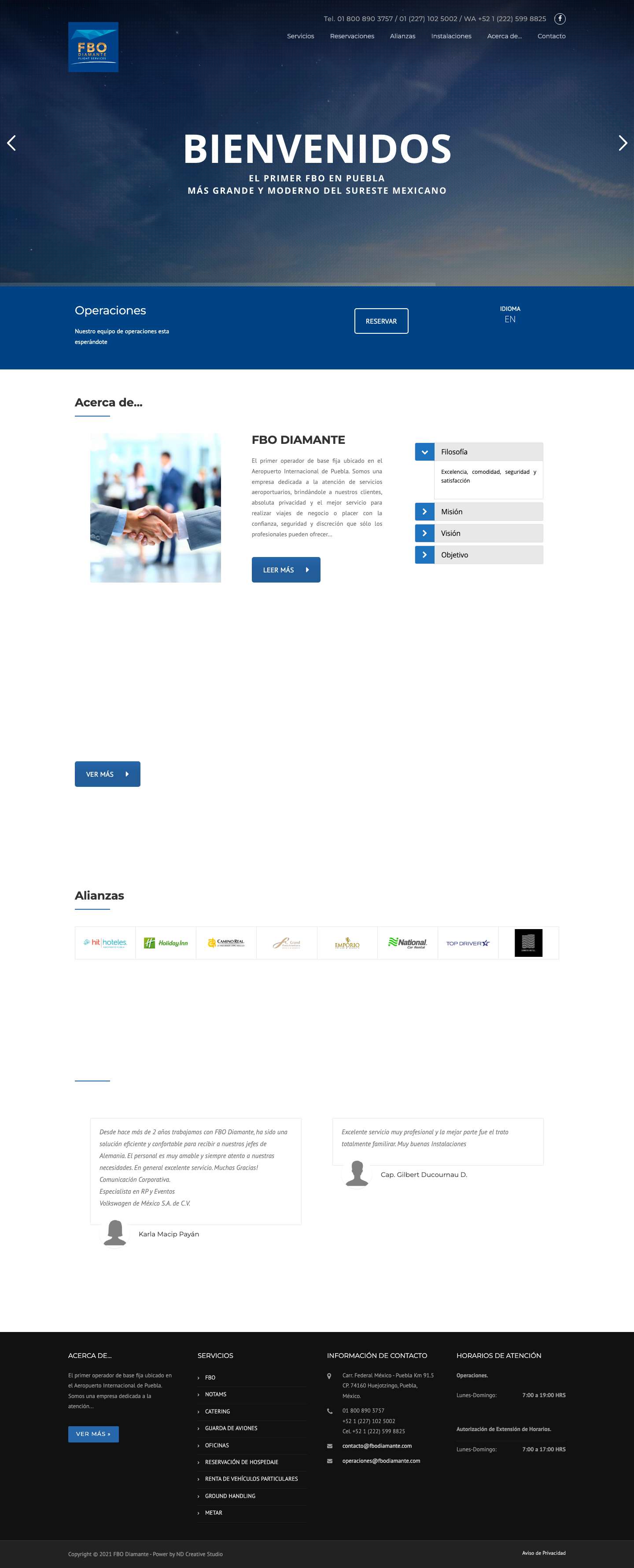 FBO DIAMANTE - Flight Services - Full Screenshot