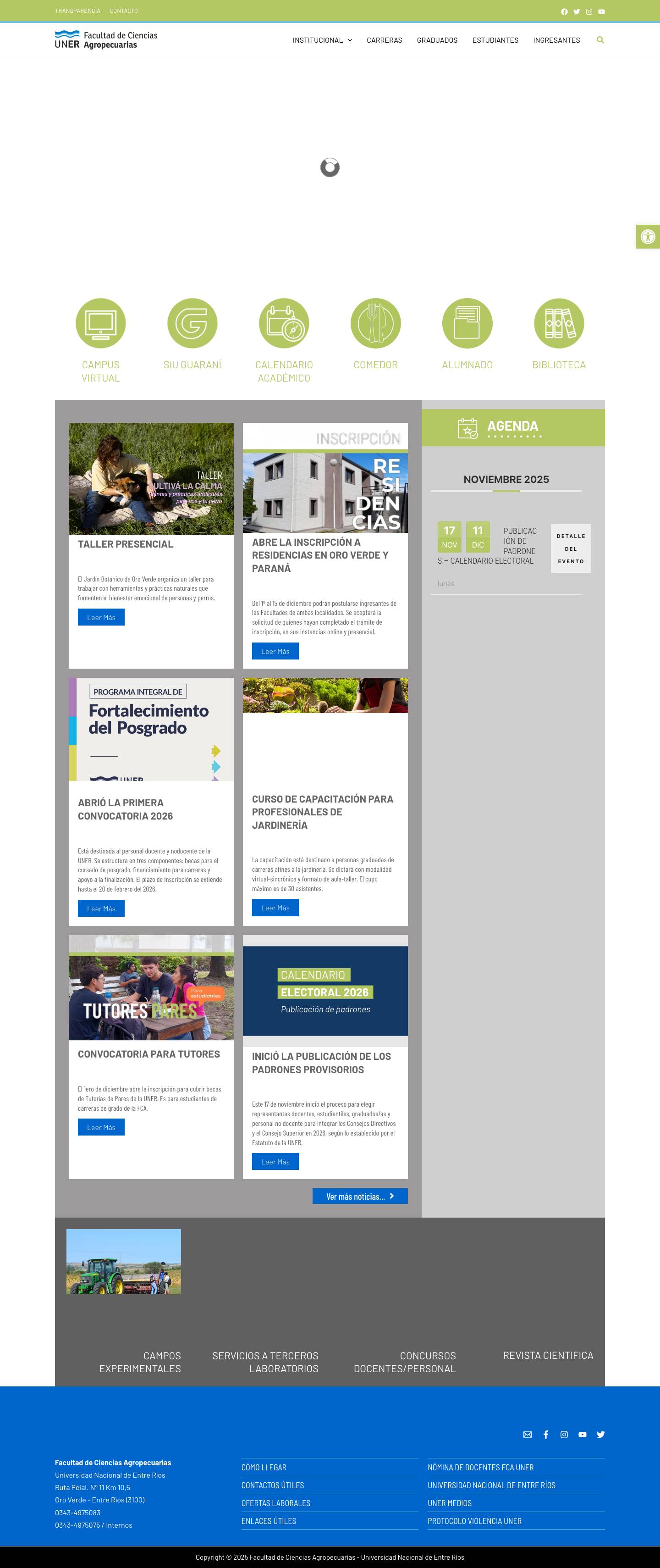 Facultad de Ciencias Agropecuarias | UNER Email Email AccesibilidadAgrandar textoAchicar textoEscala de grisesAlto contrasteContraste negativoSubrayar enlacesRestablecer - Full Screenshot