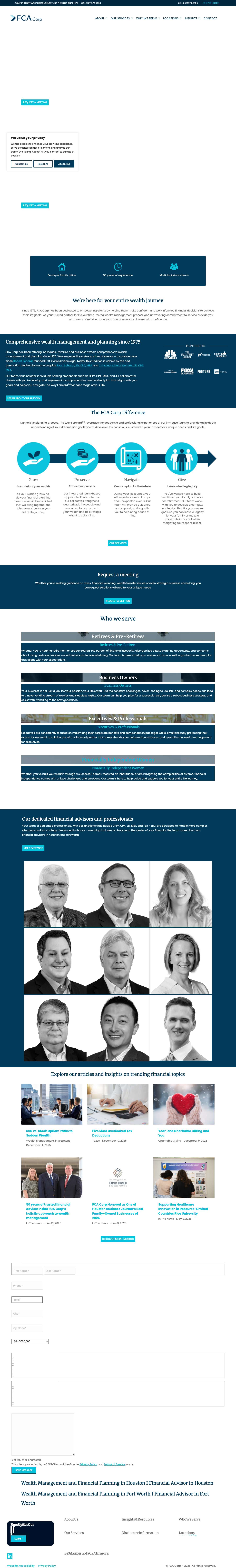 FCA Corp: Financial Advisor in Houston, Wealth Management Firm - Full Screenshot