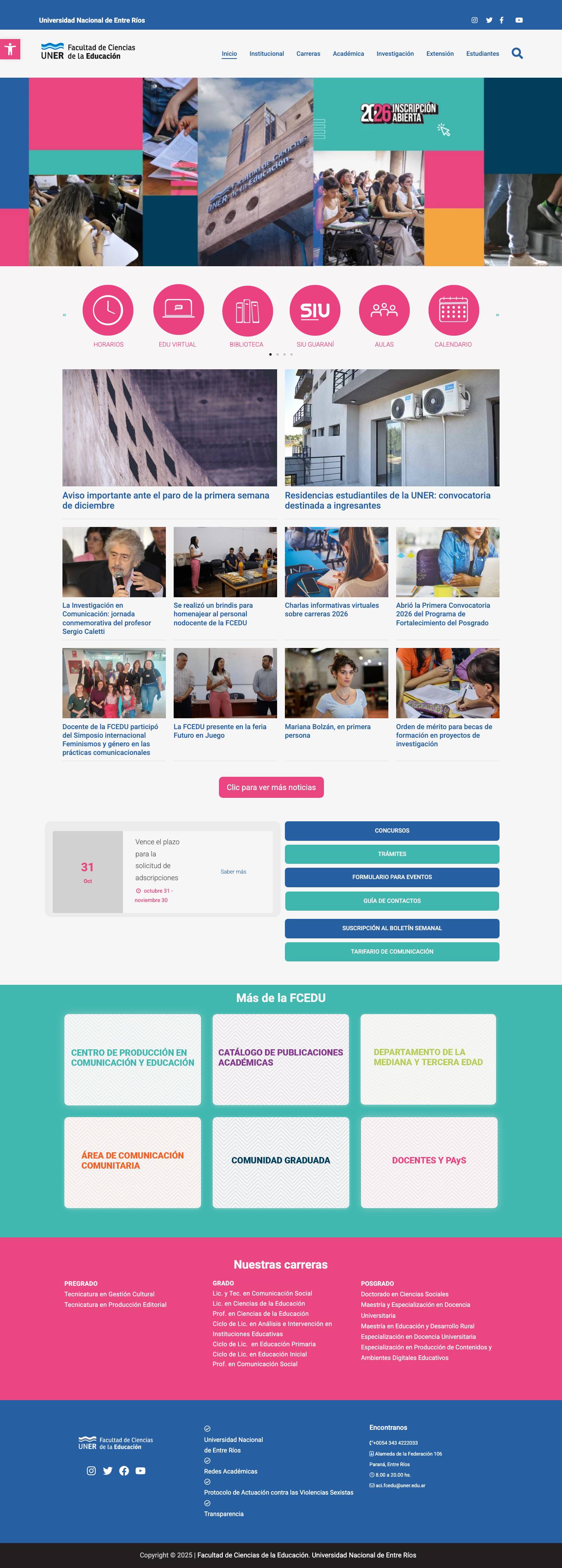 Facultad de Ciencias de la Educación - Facultad de Ciencias de la Educación | UNERHerramientas de accesibilidadAumentar textoDisminuir textoEscala de grisesAlto contrasteContraste negativoIluminar fondoSubrayar enlacesFuente legibleReset - Full Screenshot