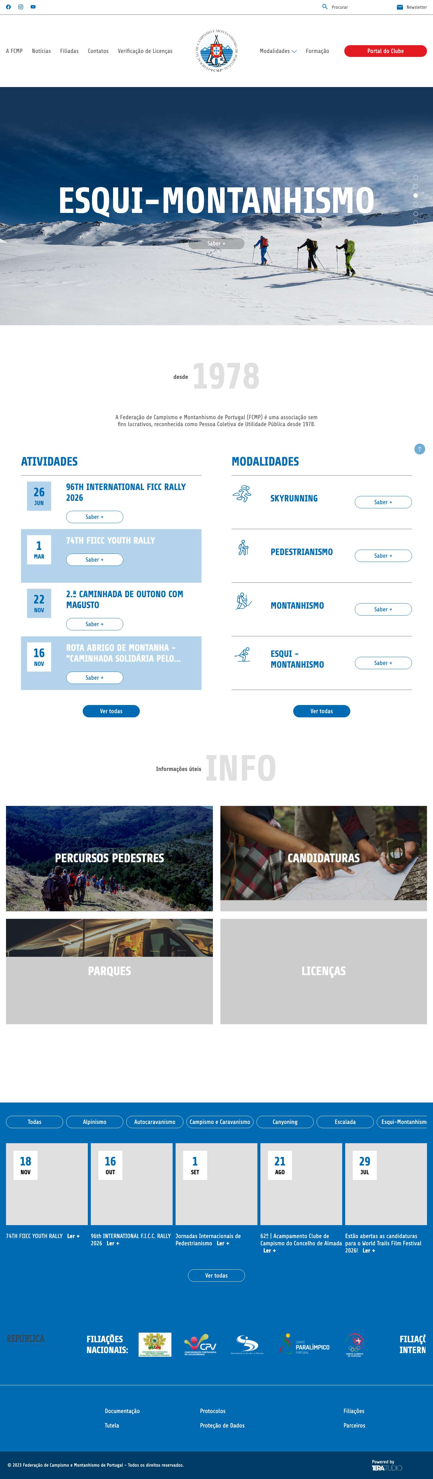 Federação de Campismo e Montanhismo de Portugal Site oficial da FCMP - Full Screenshot