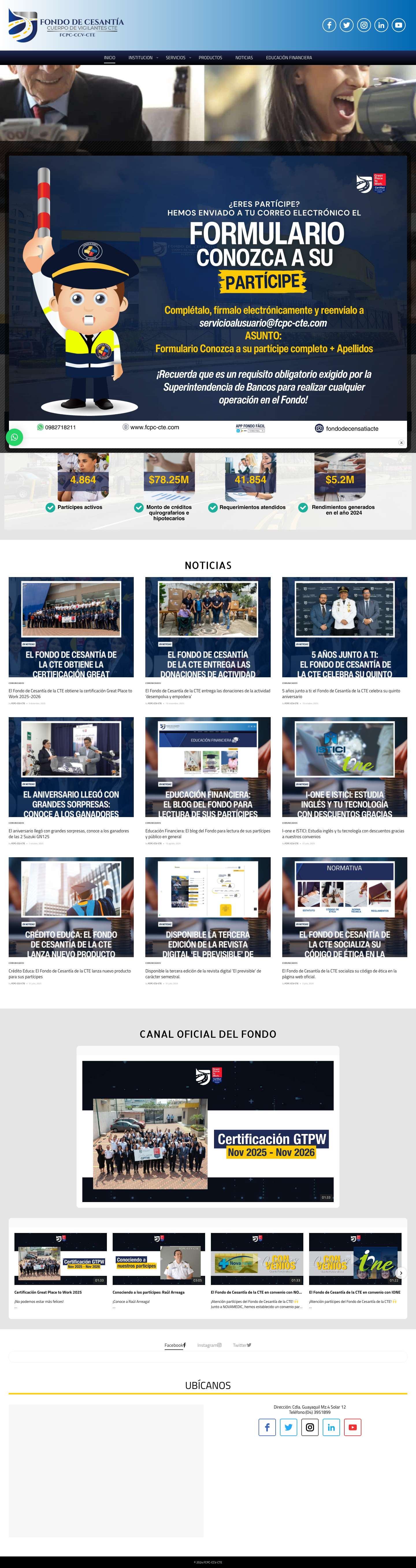 Fondo Complementario Previsional Cerrado De Cesantía Del Cuerpo De Vigilantes De La Comisión De Tránsito Del Ecuador – Fondo de Cesantia | Préstamos | CTE | Cesantía de la Comisión de Tránsito del Ecuador | - Full Screenshot