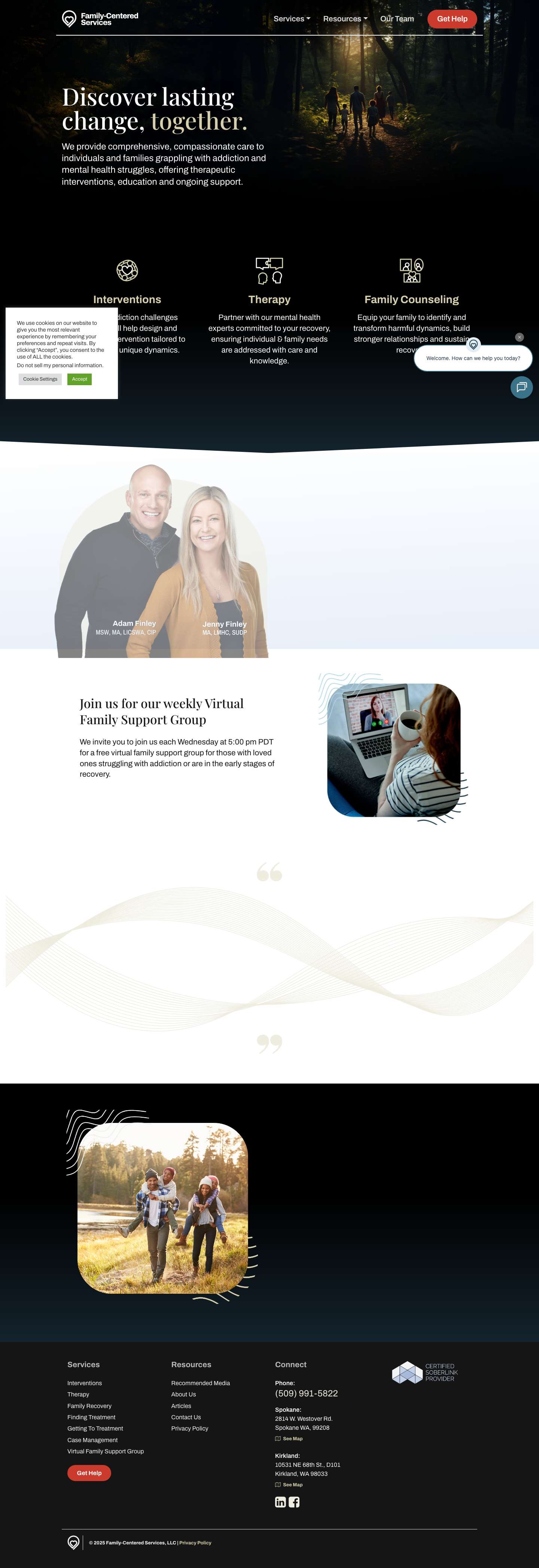 Interventions, Therapy and Family Recovery | Family-Centered Services - Full Screenshot