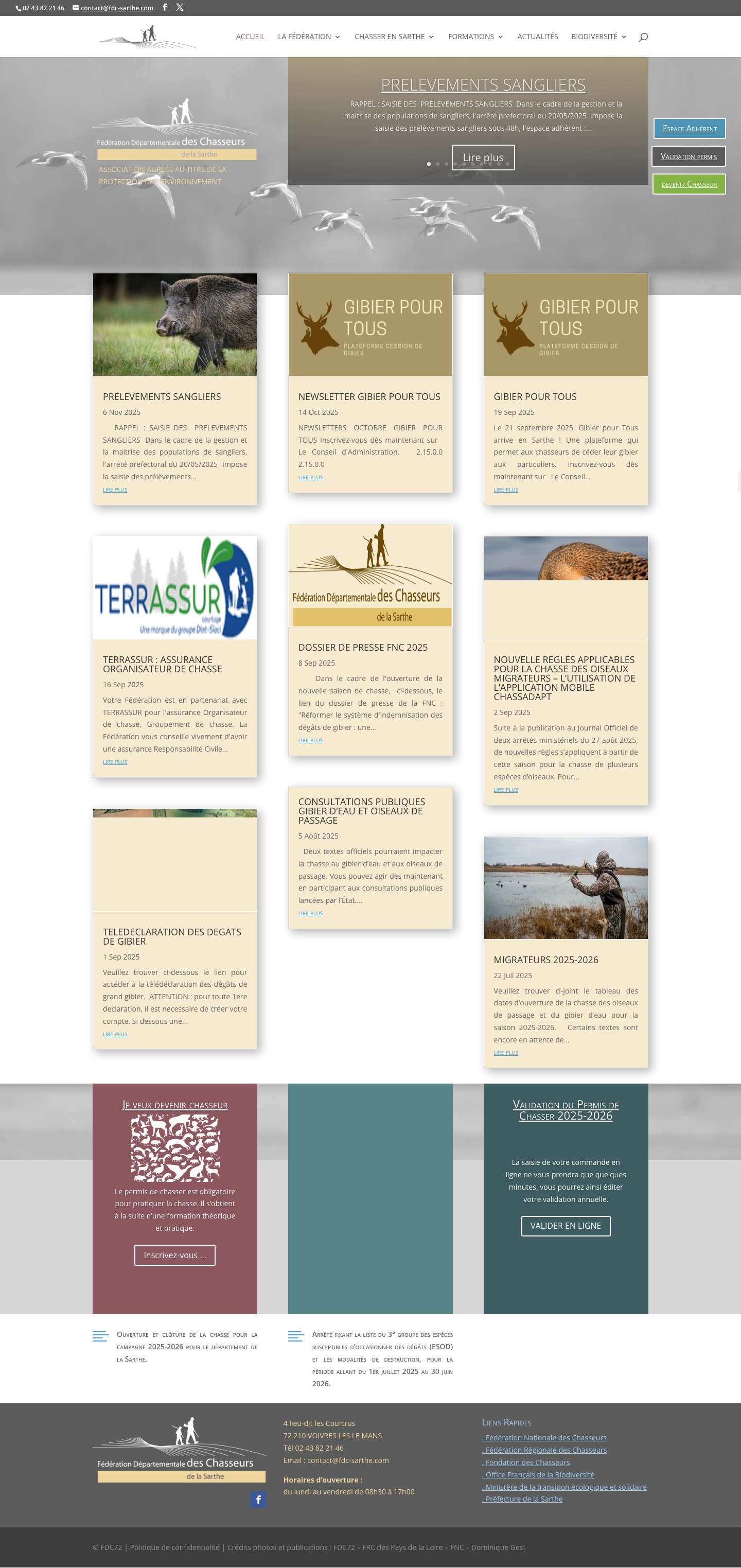 Fédération Départementale des Chasseurs de la Sarthe | Just another WordPress site - Full Screenshot
