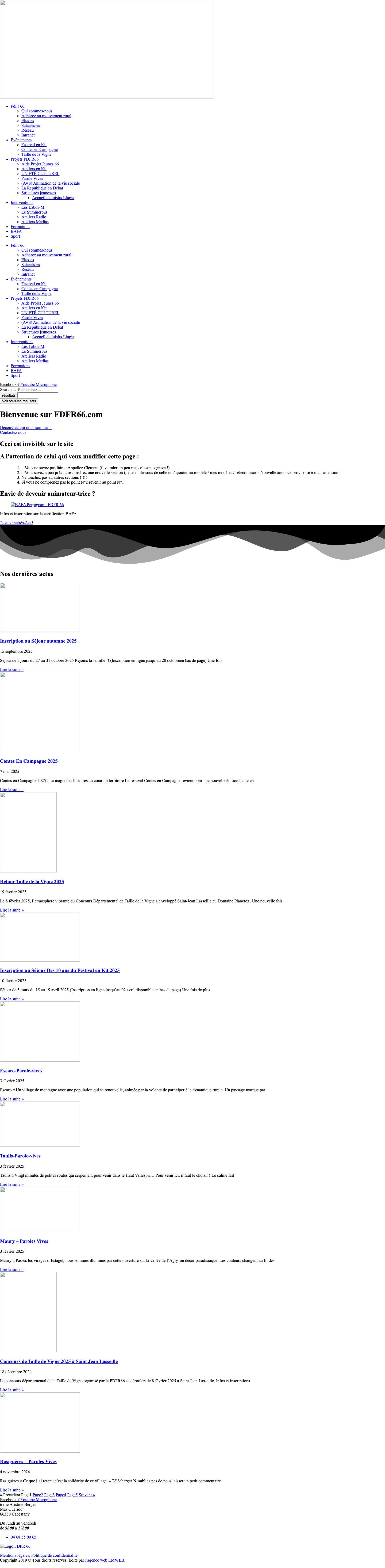 Accueil - Fédération Départementale des Foyers Ruraux 66 - Full Screenshot