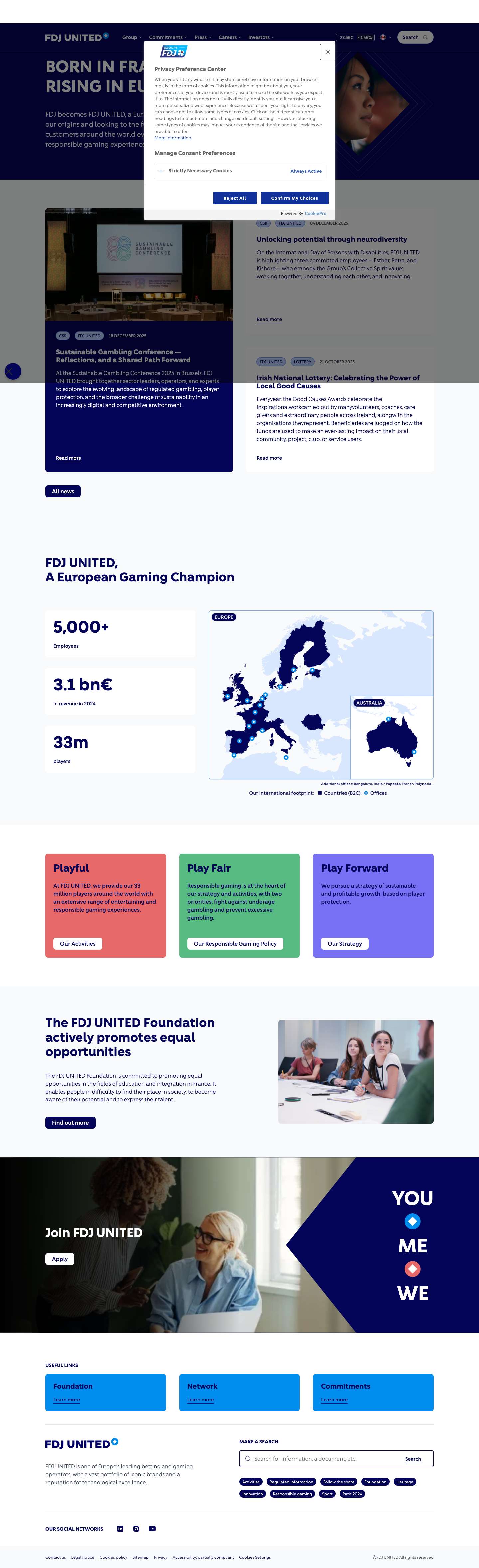 FDJ UNITED - Corporate website of FDJ UNITED and its Foundation - Full Screenshot