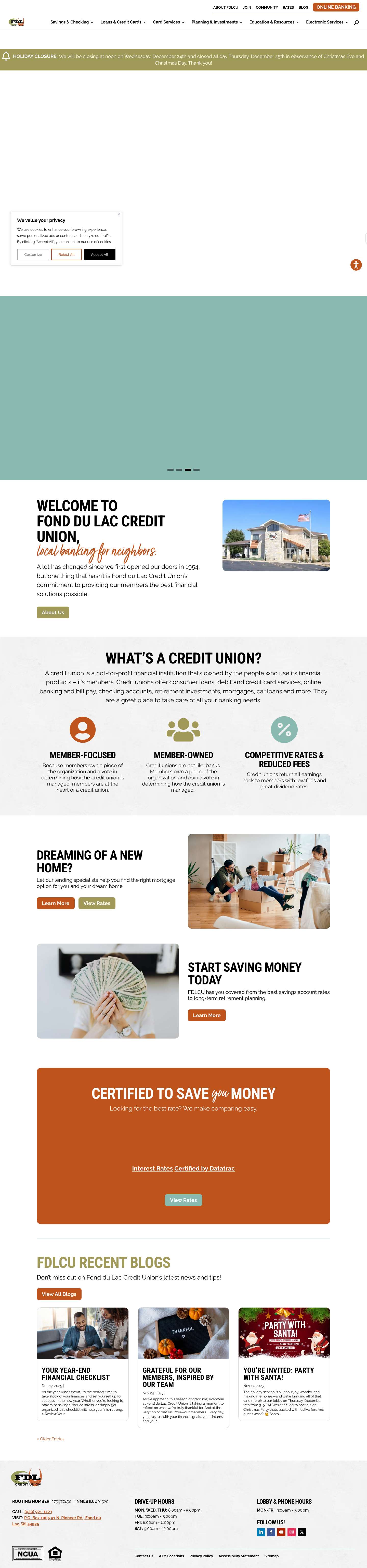 Your Local Credit Union | Fond du Lac Credit Union - Full Screenshot