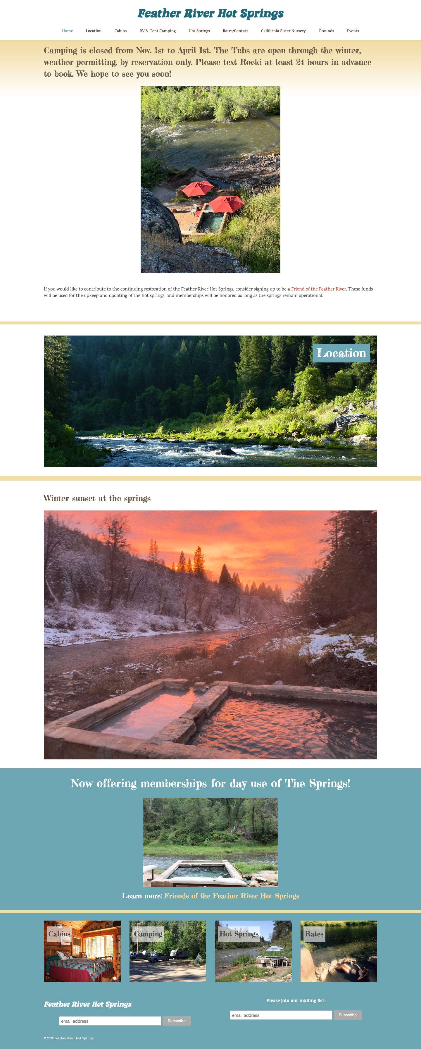 Feather River Hot Springs – Cabins, RV & Tent Camping - Full Screenshot