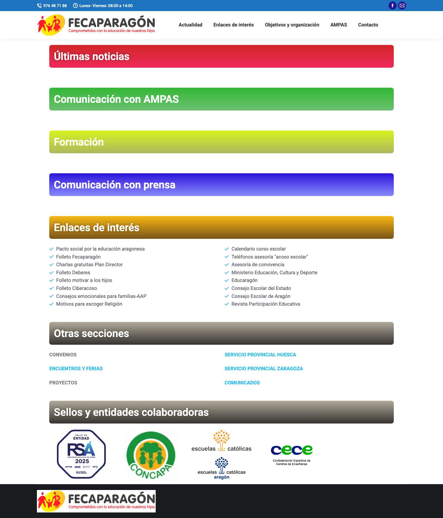 Fecaparagón – Página web de la Federación Cristiana de Asociaciones de Padres y Madres de Aragón - Full Screenshot