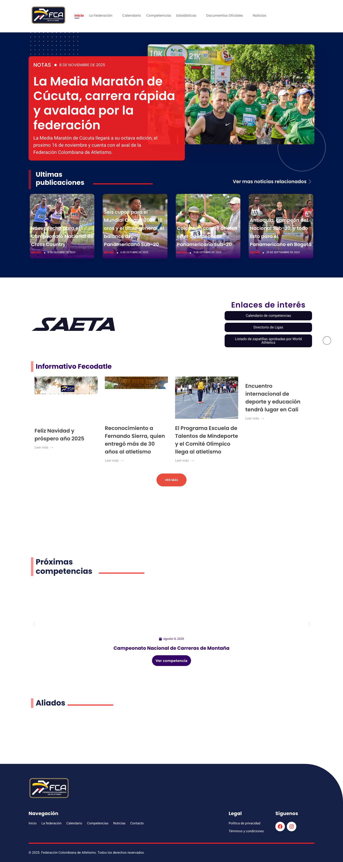 Federación Colombiana De Atletismo – FCA - Full Screenshot