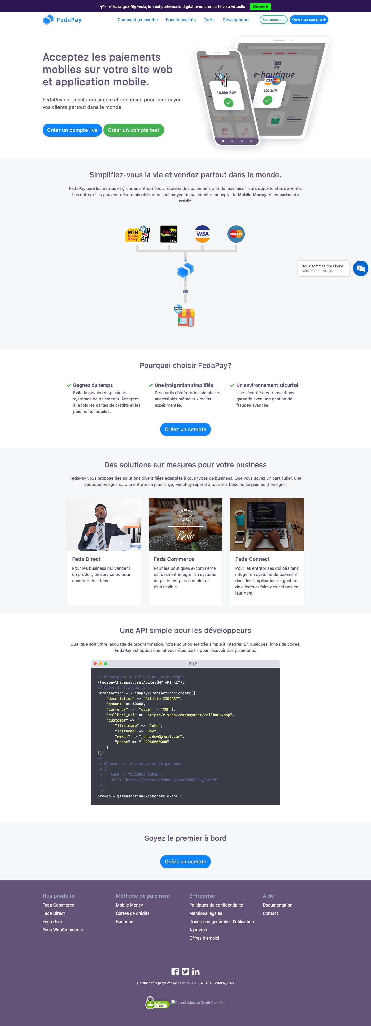 Acceptez les paiements mobiles sur votre site web et application mobile - FedaPay - Full Screenshot