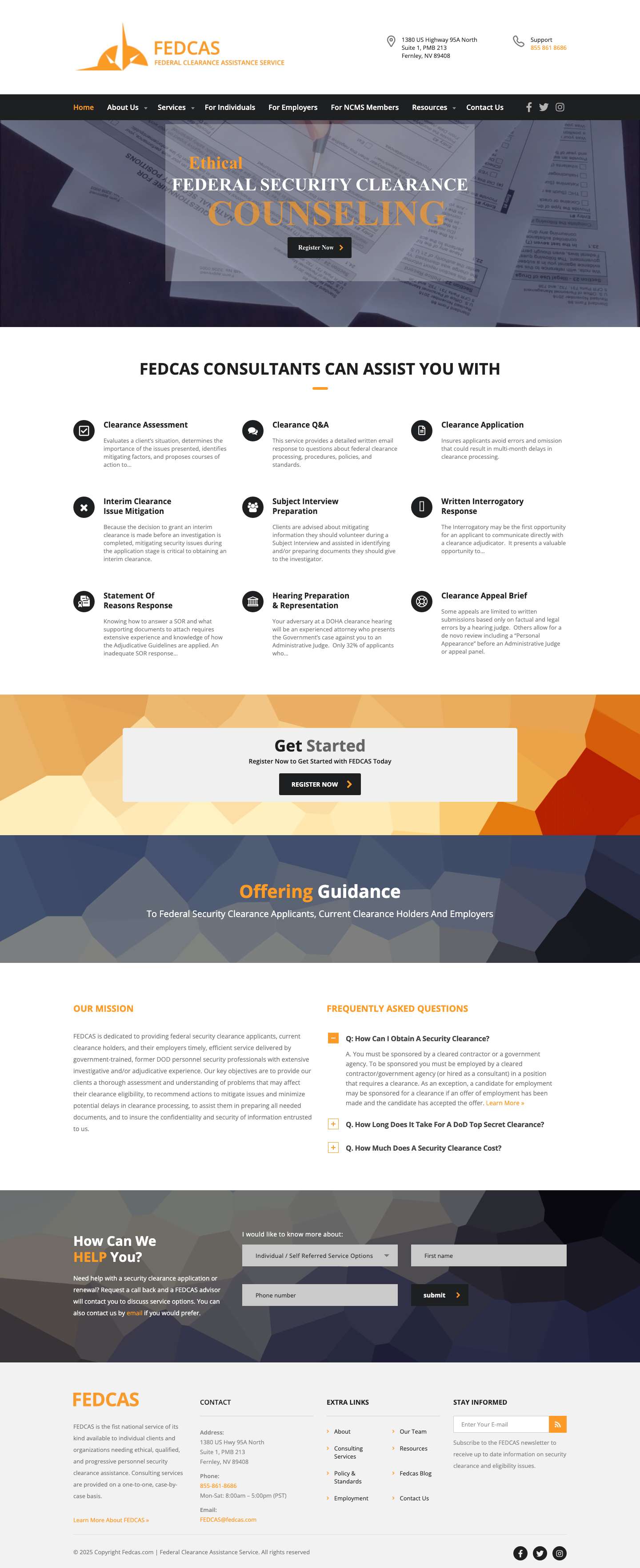 FEDCAS | Federal Clearance Assistance Service - Full Screenshot