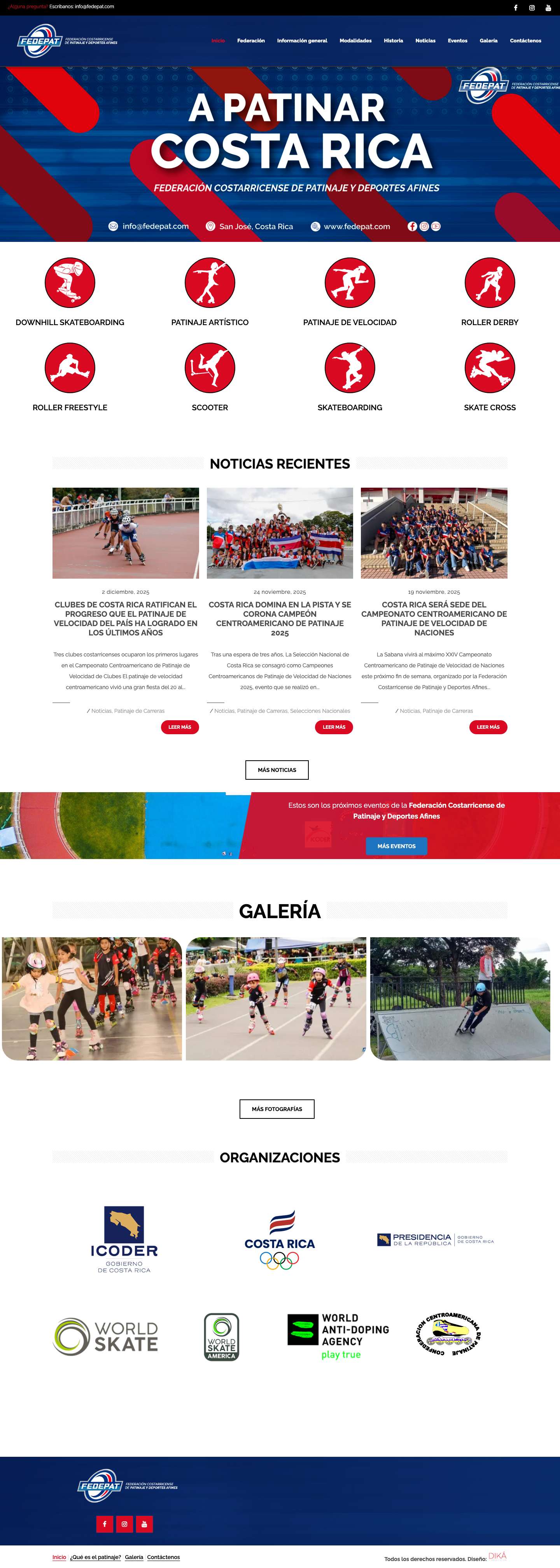 FEDEPAT - Federación Costarricense de Patinaje y Deportes Afines - Full Screenshot