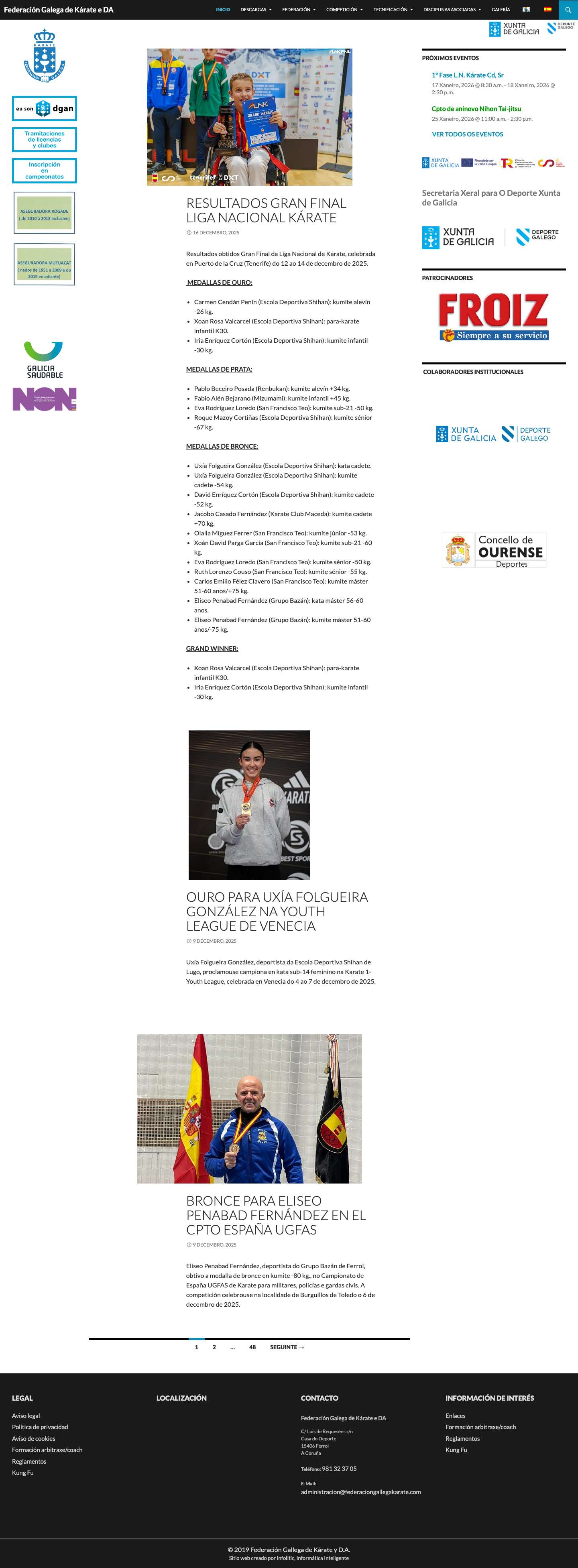 Inicio | Federación Gallega de Kárate y D.A. | Sitio web oficial de la Federación Gallega de Kárate y Disciplinas Asociadas (Kempo y Tai Jitsu) - Full Screenshot