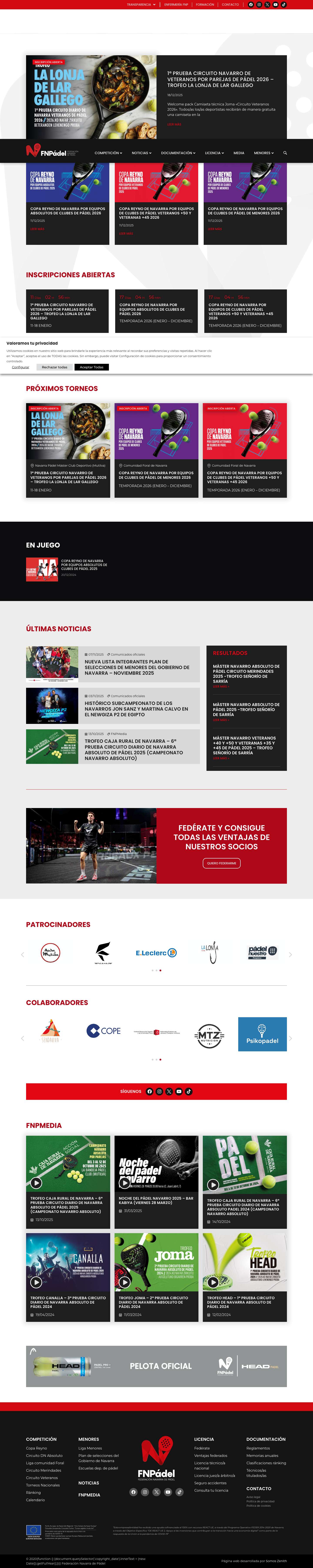 Inicio - Federación Navarra de Pádel - Full Screenshot