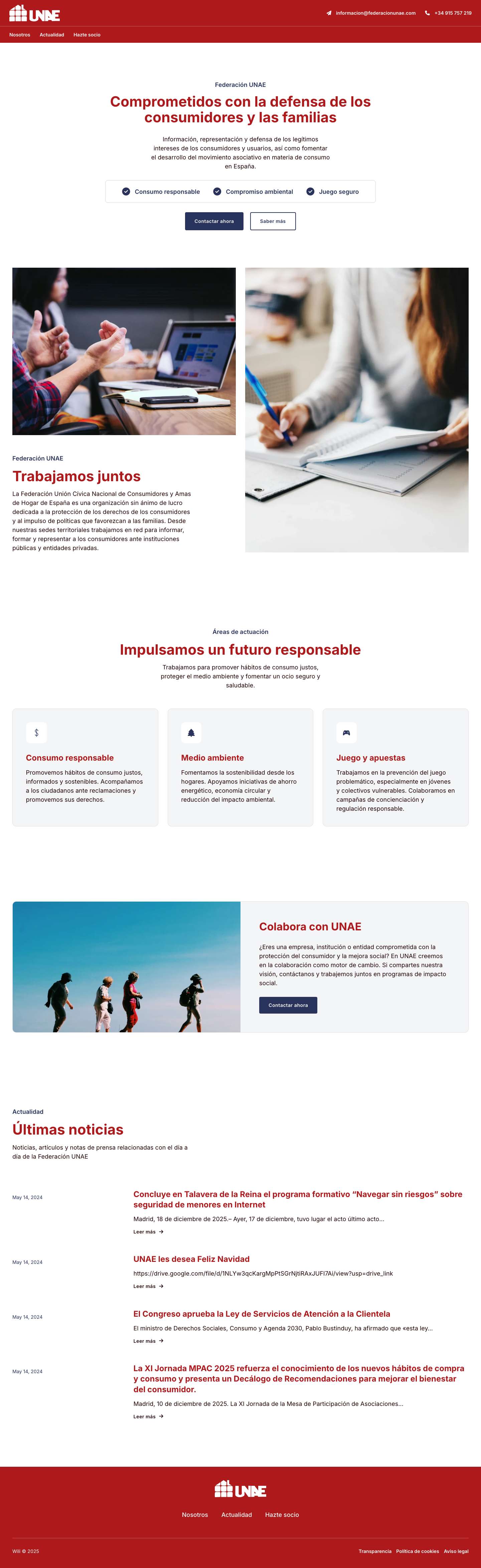 Federación Unae – Comprometidos con la defensa de los consumidores y las familias - Full Screenshot