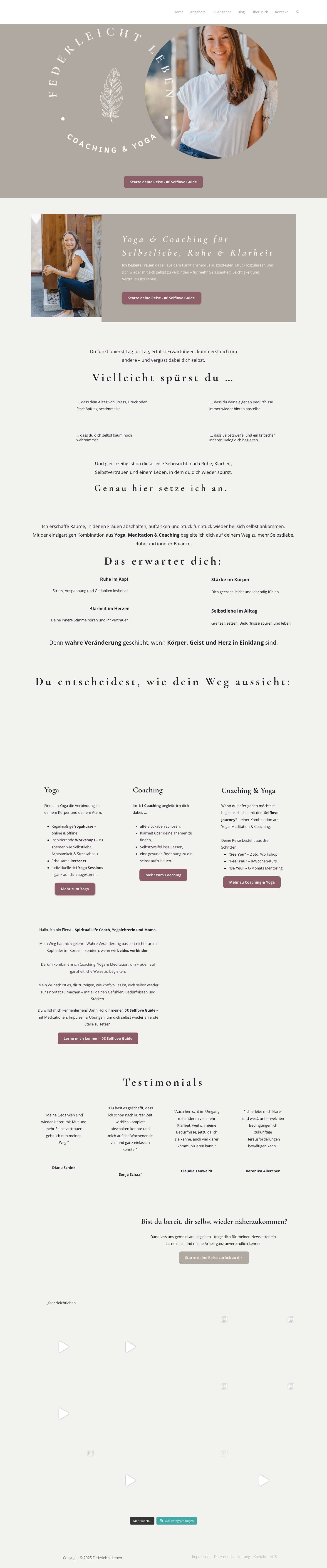 Selbstliebe, Coaching & Yoga für Frauen | Federleicht Leben - Full Screenshot