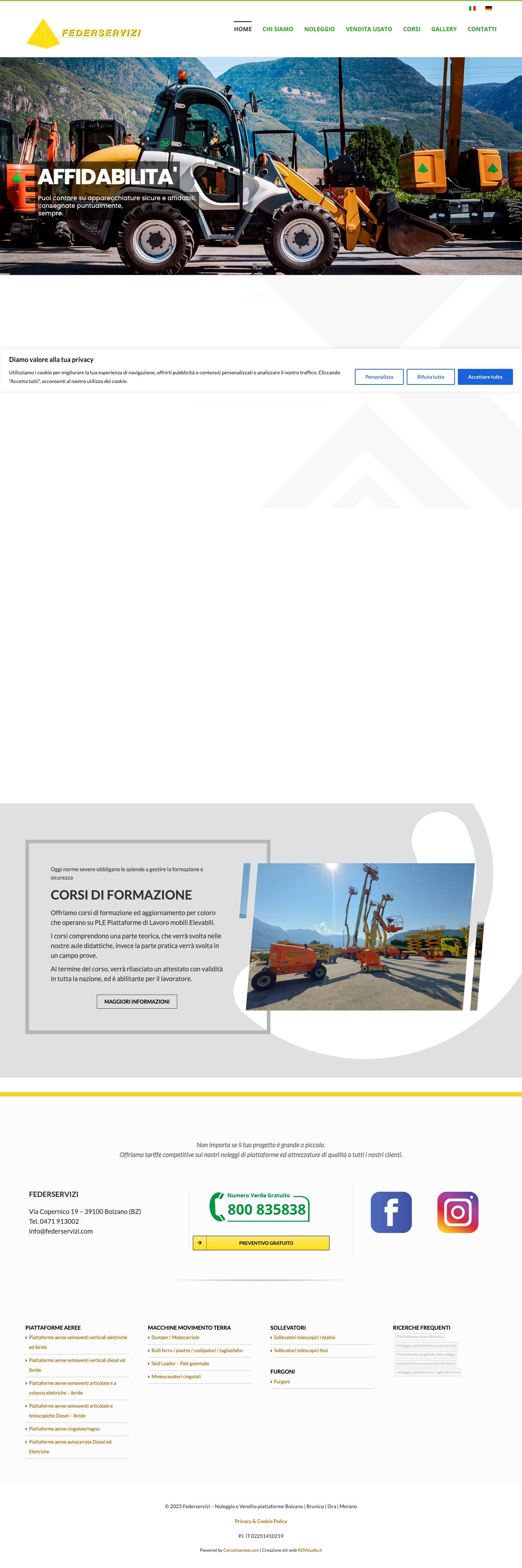 Noleggio vendita piattaforme aeree Federservizi Bolzano - Full Screenshot