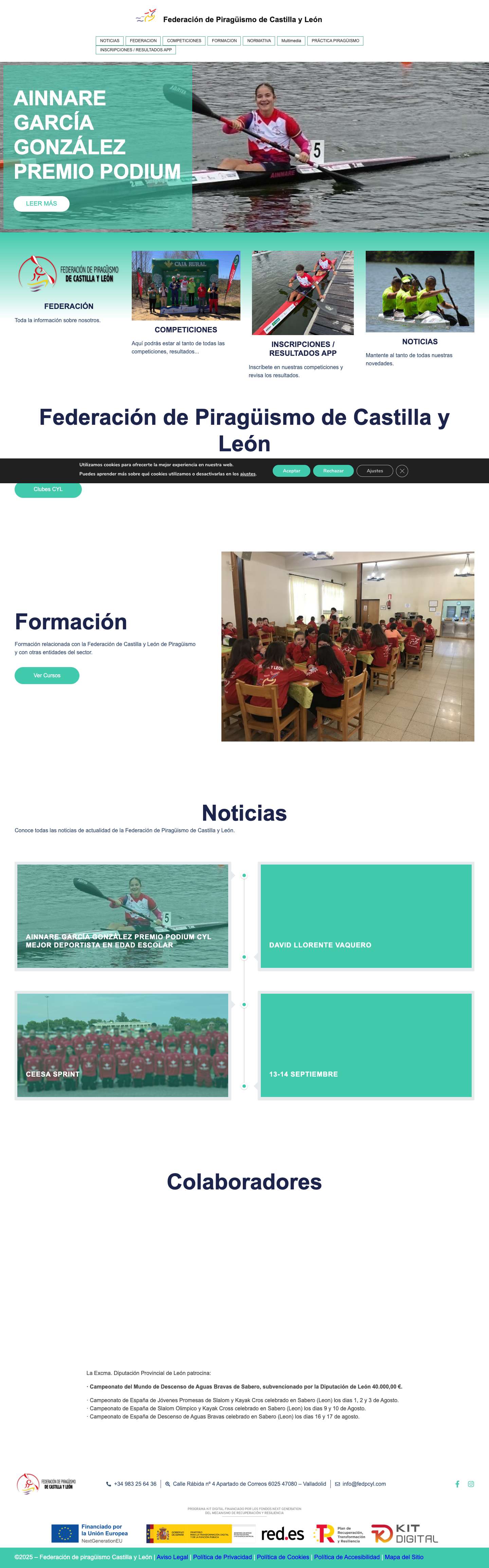 Federación de Piragüismo de Castilla y León | Bienvenidos a la web de la Federación de Piragüismo de Castilla y León - Full Screenshot