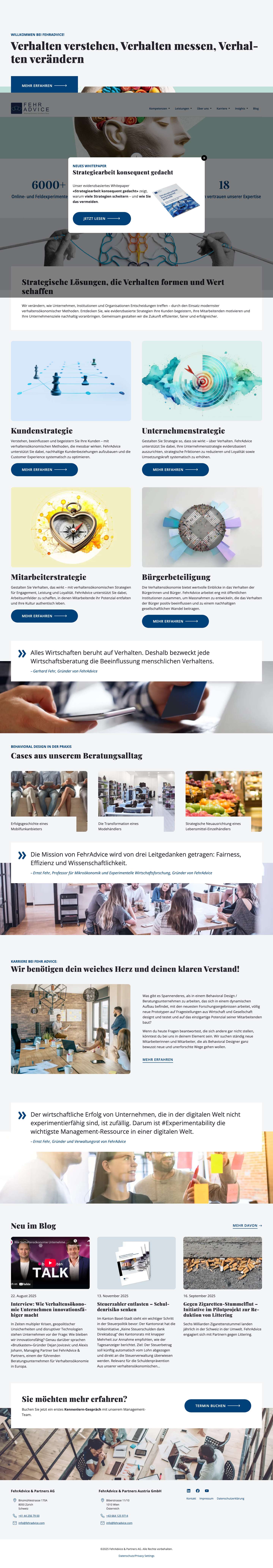 Verhalten verstehen, Verhalten verändern - FehrAdvice & Partners AG - Full Screenshot