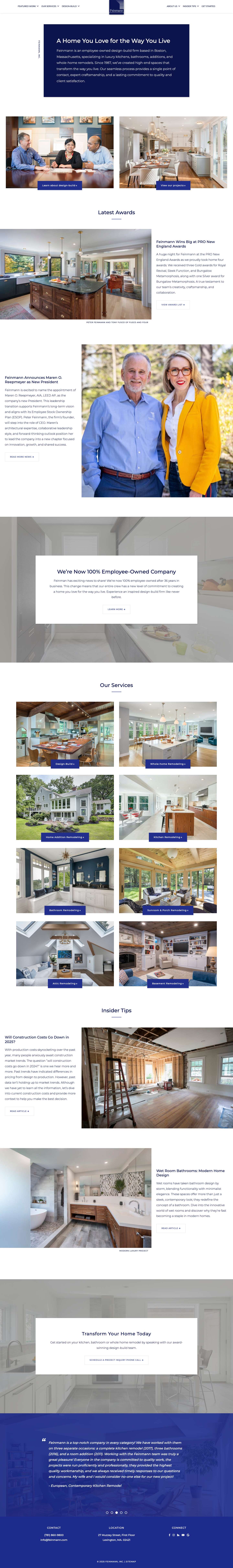 Luxury Design-Build & Home Remodeling in Boston | Feinmann, Inc. - Full Screenshot