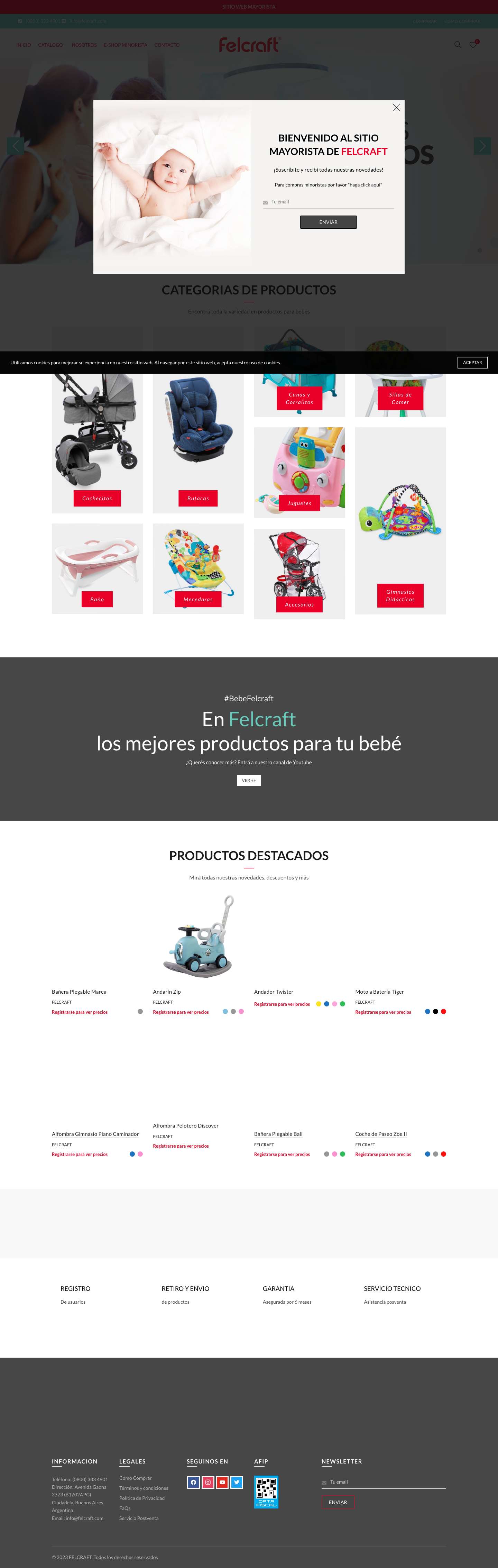 Inicio - FELCRAFT - Importadora y mayorista de productos para la primera infancia. Cochecitos, cunas, baño, mecedoras, sillas de comer, juguetes y gimnasios dinámicos. Buenos Aires, Argentina - Full Screenshot