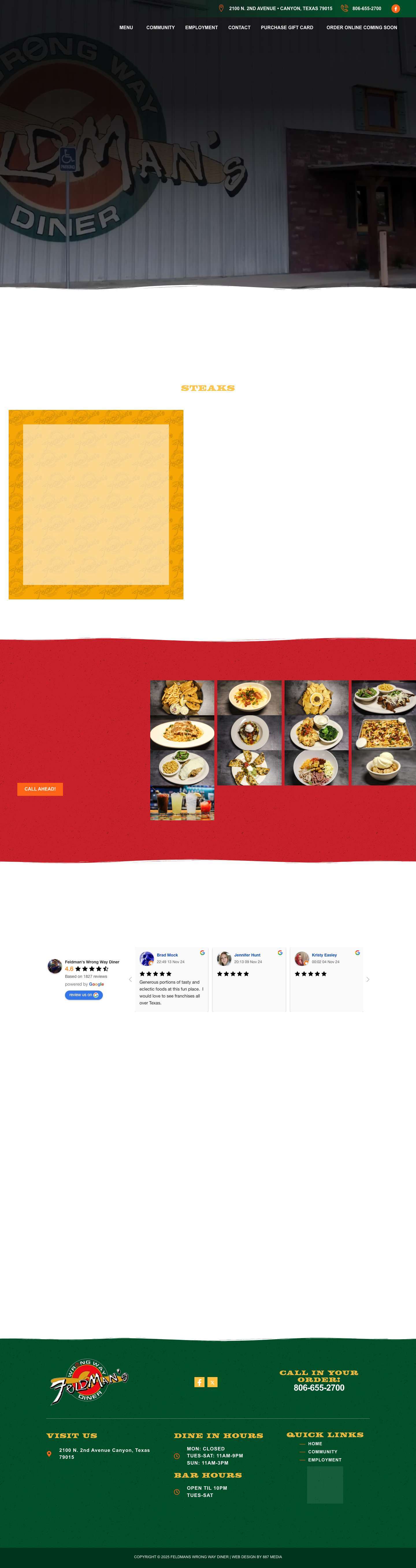 Feldmans Wrong Way Diner – Restaurant Canyon, Texas - Full Screenshot