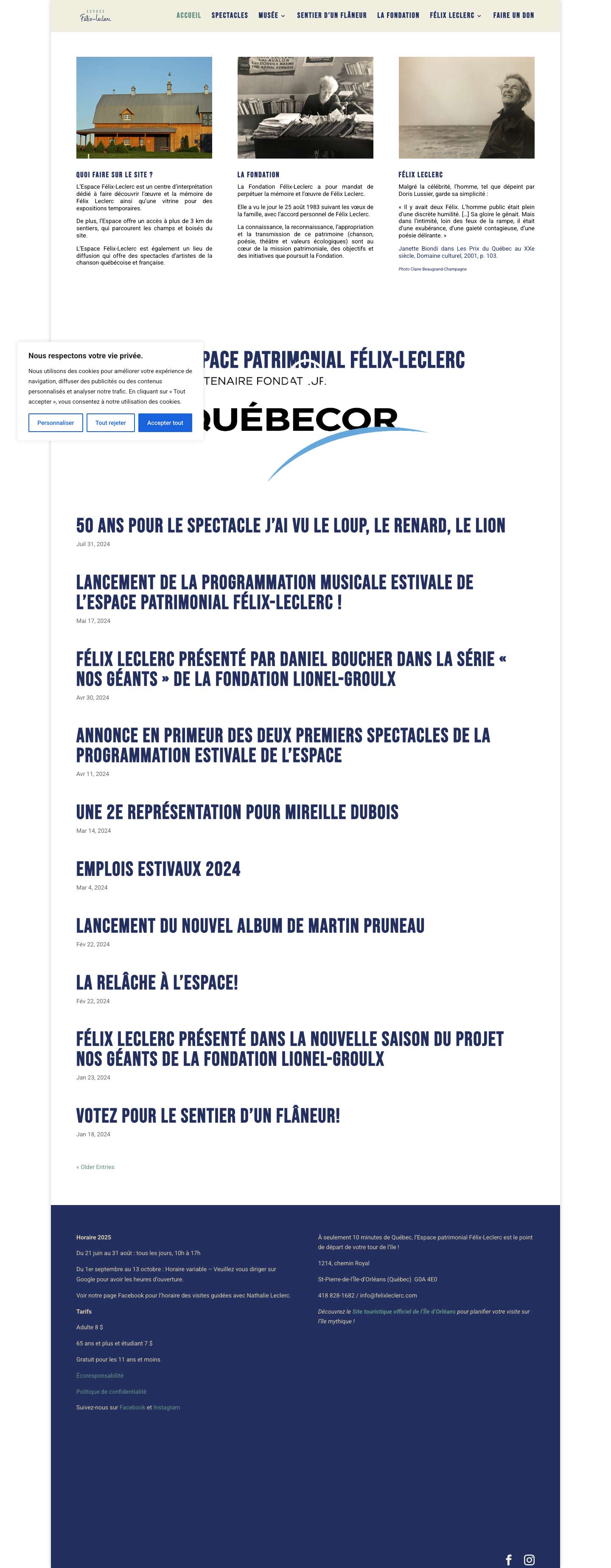 Musée & Salle de Spectacle, Île d'Orléans | Espace Félix-Leclerc - Full Screenshot